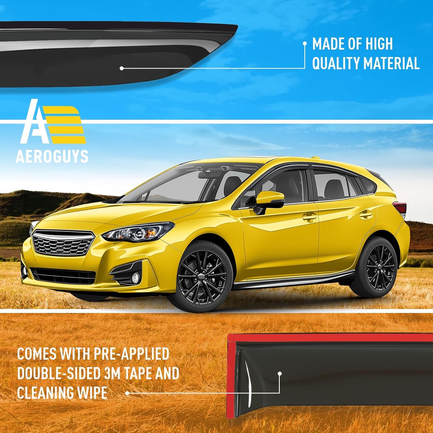 Extra Durable Window Deflectors Tape-On Window Visors Rain Guards Fit for Subaru Impreza 2017-2023 Hatchback, Sun Visors, Wind Vent for Shades, Exterior Car Accessories - 4pcs. AG0550