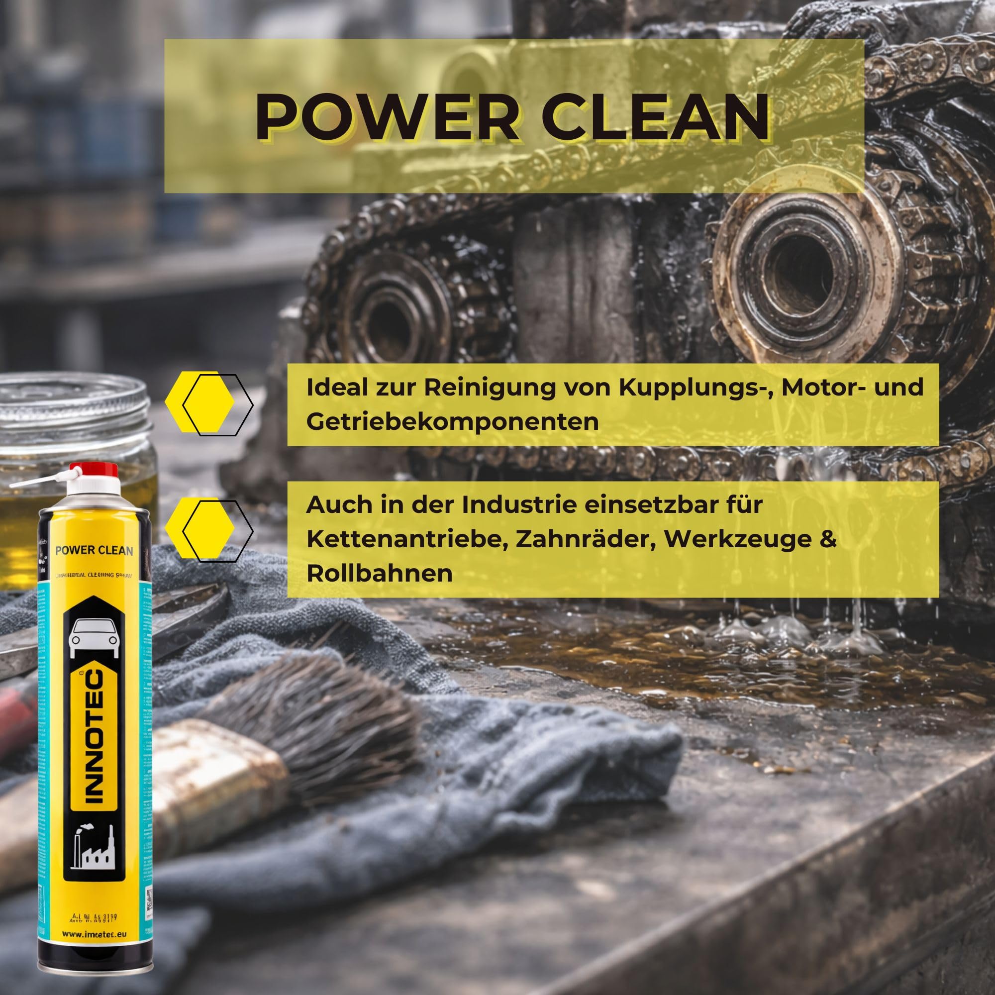 4 Stück INNOTEC Power Clean 750 ml Aerosol – Universalreiniger & Entfetter – entfernt Fett, Öl, Teer, Wachs und Kleberückstände – ideal für KFZ, Werkstatt, Maschinenbau & Industrieanwendungen