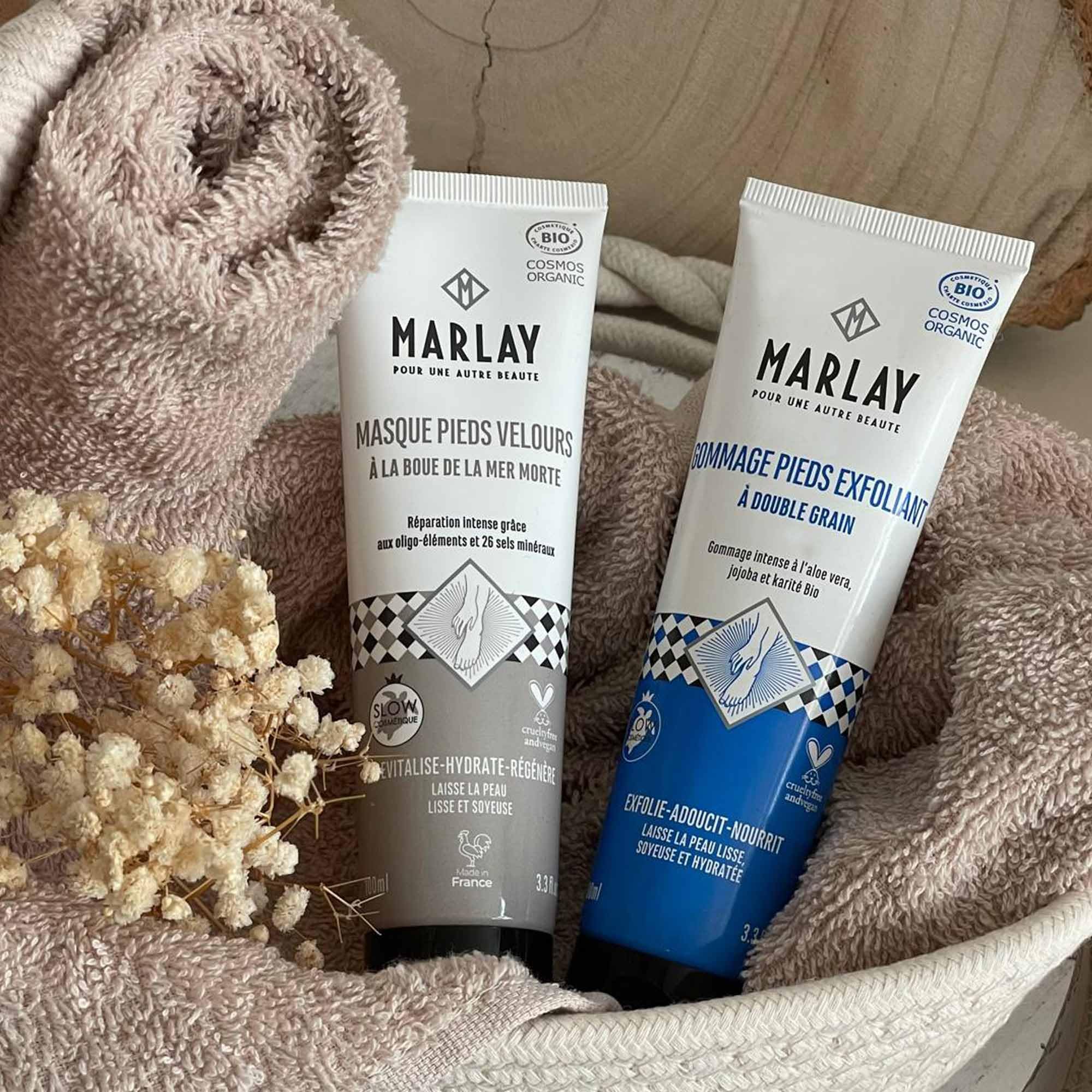 Marlay Cosmetics - Gommage Pieds Exfoliant 100 ml - Peeling Pied - Crème Exfoliante Bio Soin des Pieds - Aloé Vera, Beurre Karité, Huile Jojoba - Peaux Sèches - Fabriqué en France - Yuka 100/100