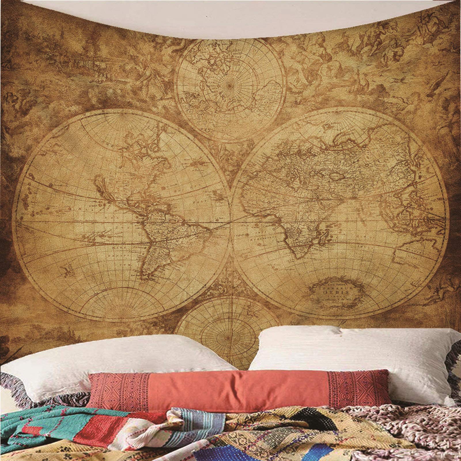 KnSam Dywan na ścianę, gobelin, ozdoba na ścianę, do salonu, dekoracja domowa, z poliestru, kartki w stylu vintage, brązowa, 260 x 240 cm