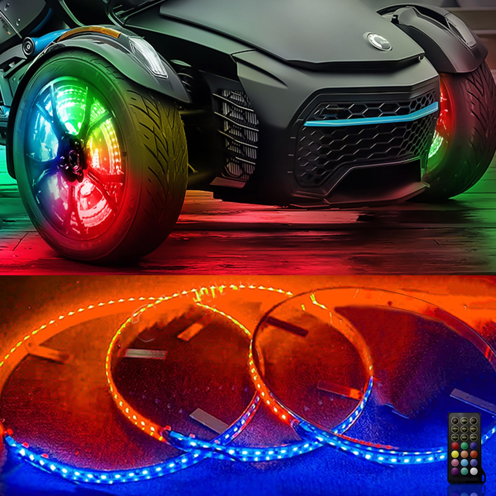 Set 3 LED Bright Car Wheel Ring Light Kit Dream Chasing Color 2-Row LED Rim Lights for Polaris — view 5