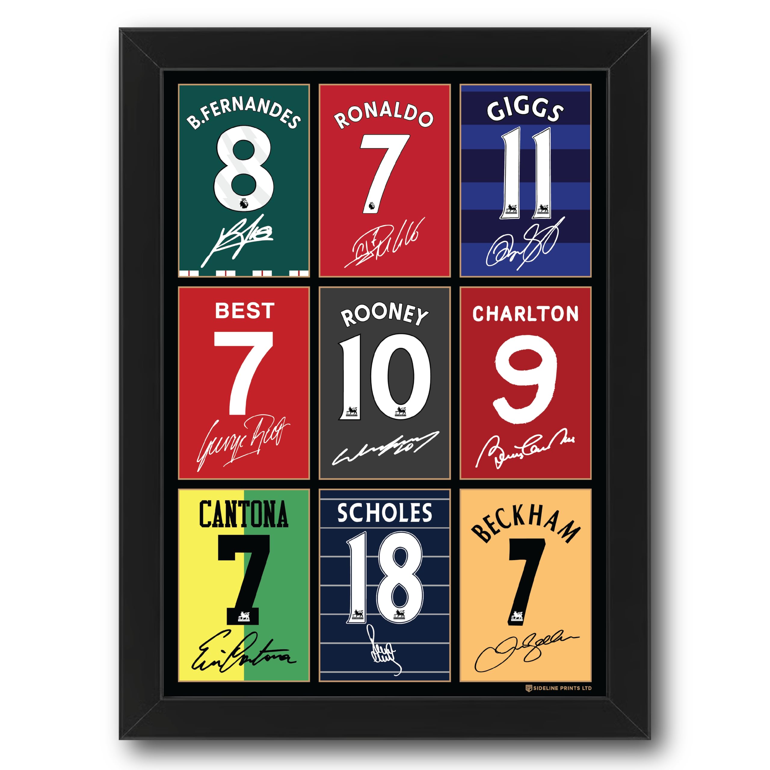 Framed United Legends Ronaldo Beckham Scholes Rooney Cantona Best Signed A4 Printed Photo Display Gift For United Football Fans Digitally Reproduced Signatures