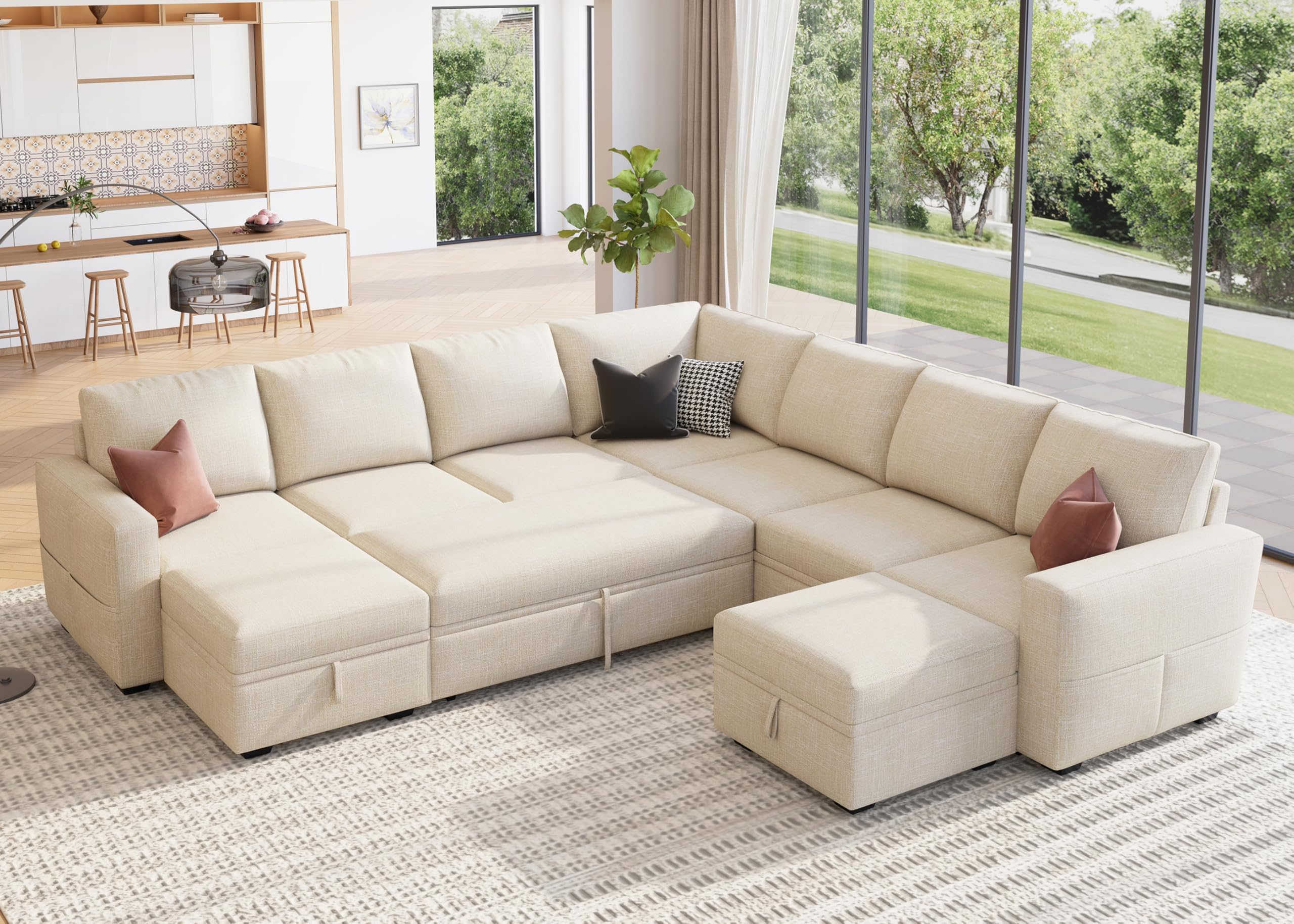 HONBAY Modular Sectional Sleeper Sofa in Beige