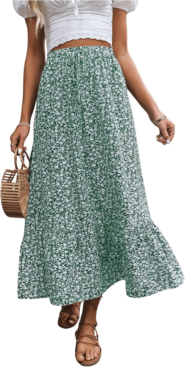 SweatyRocks Women's Casual High Waist Floral Print Skirt Split Thigh A Line Maxi Skirts - Image 3