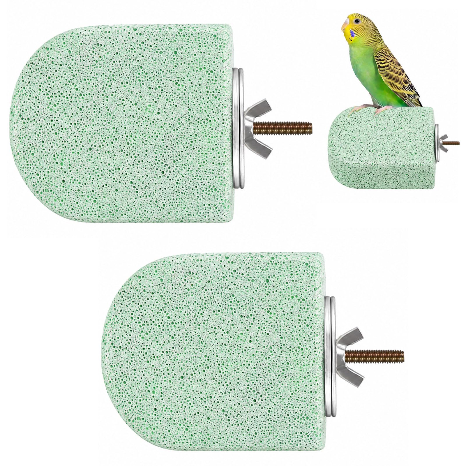 2PCS Natural Pumice Parrot Perch and Lava Ledge for Bird Cage, Beak and Nail Grooming Platform, Chewing Toy Stand for Budgies, Cockatiels, Conures and Small Birds