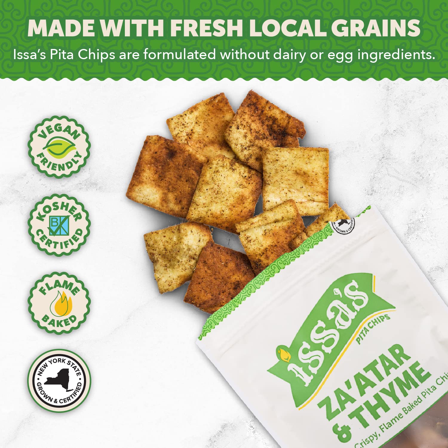Issa's Pita Chips Lebanese Style Flame Baked Traditional Za'atar & Thyme Pita Chips | Kosher, Vegan, Crispy and Thin Pita Chips with No Preservatives | 6 Packs of 6oz Individual Bags of Pita Crisps
