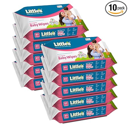 Little's Soft Cleansing Baby Wipes (Pack of 10, 80 Wipes)