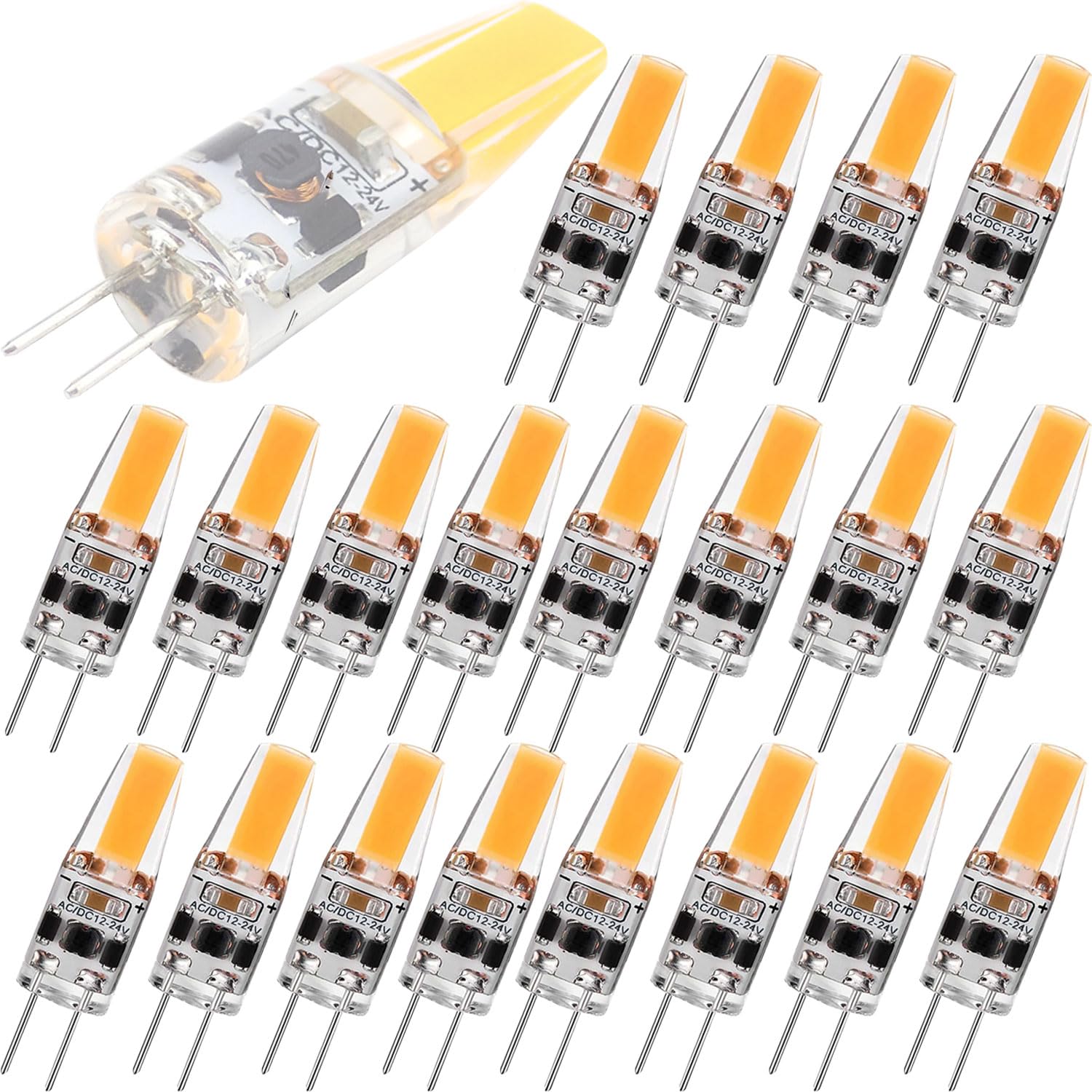 Żarówki LED G4, 3 W, odpowiednik halogenu 30 W, możliwość ściemniania, 300 lm, AC/DC 12 V-24 V, ciepła biel 3000 K, szeroki kąt 360°, oszczędność energii, 8 sztuk