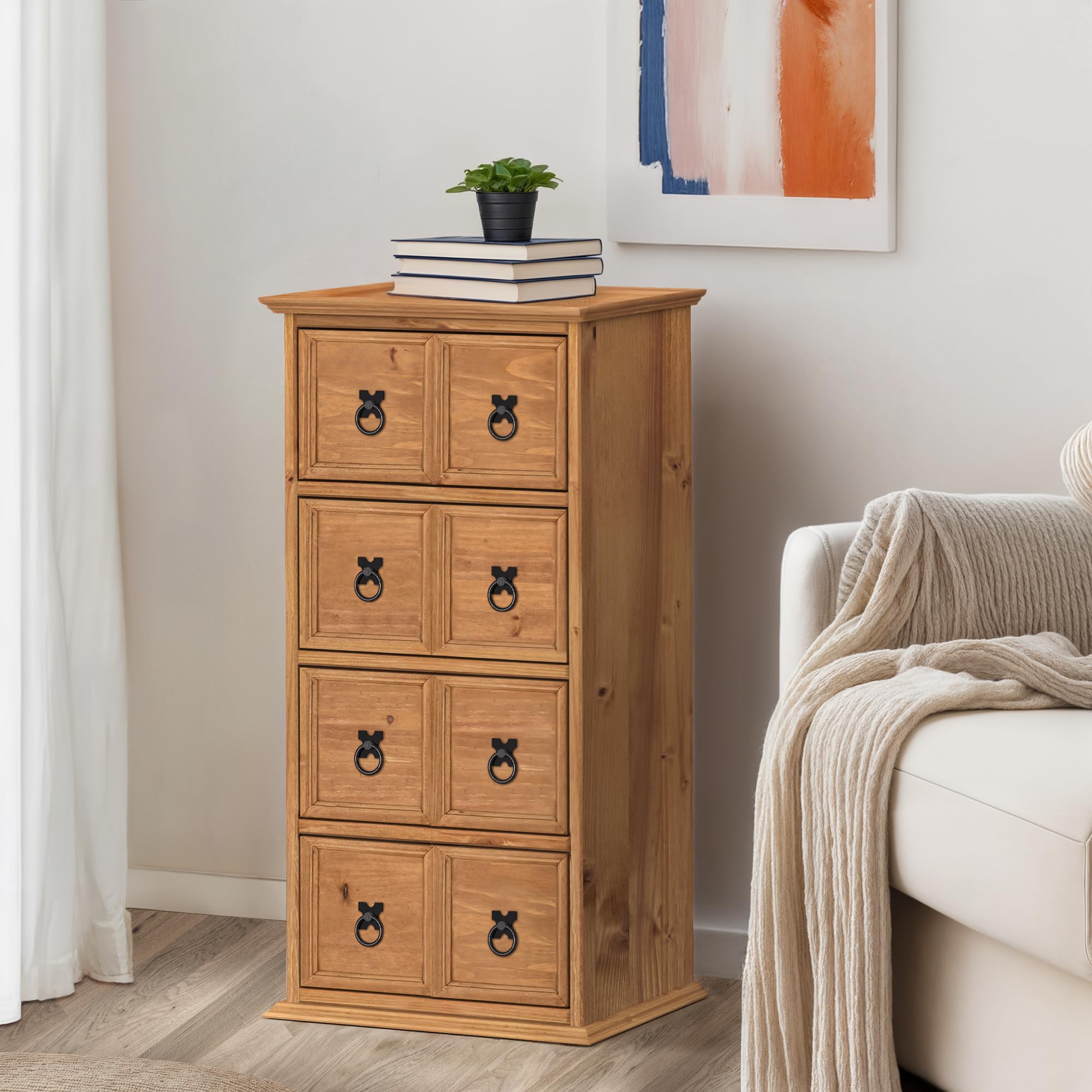 Mercers Furniture Trade Corona Solid Wood Pine CD Storage Tower 4x2 Drawer Chest Living Room Office Wooden Side Lamp Table End Unit Hallway Lounge Bedroom Mexican 81cm High 38cm Wide 30cm Deep