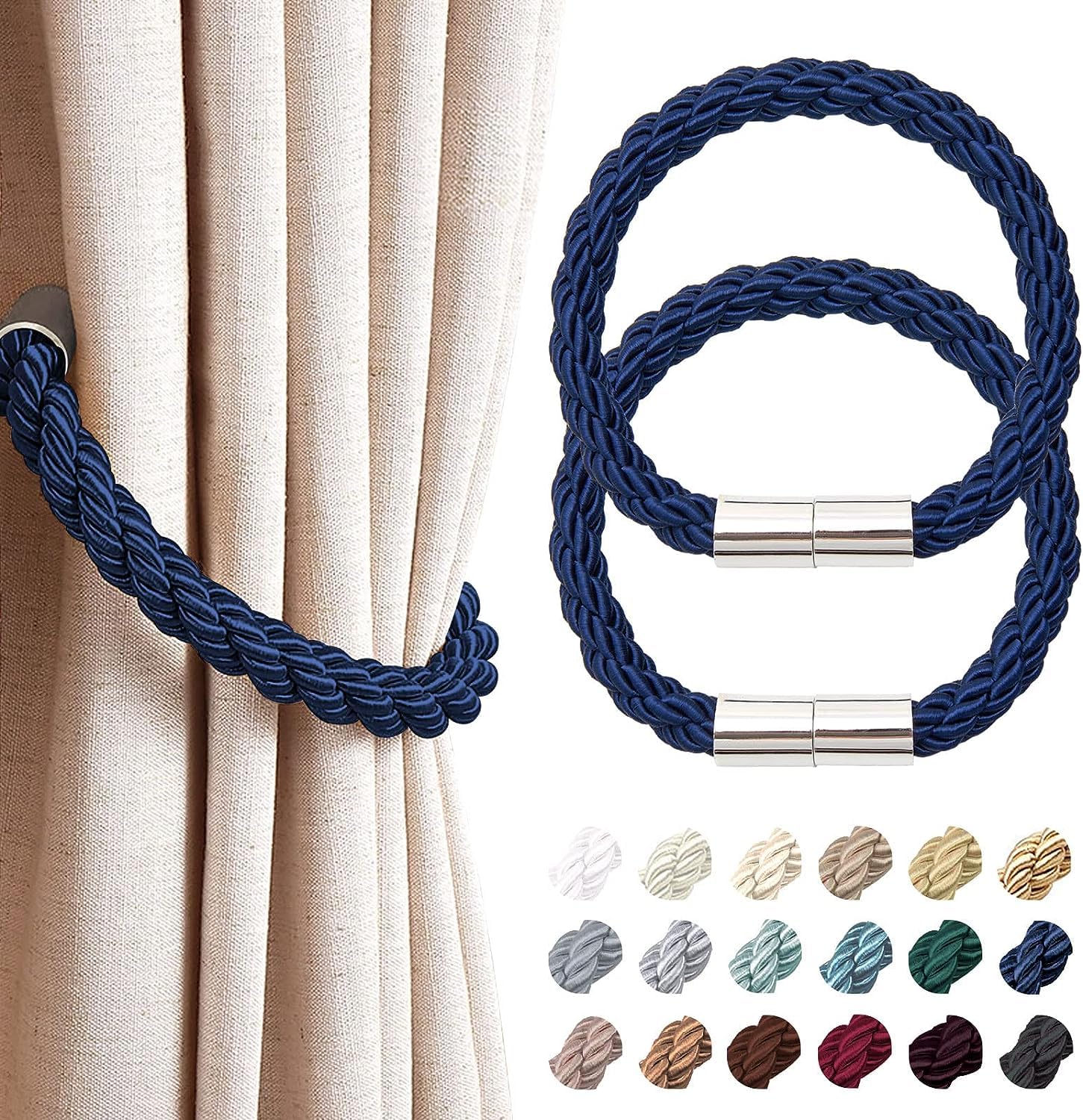 VRT Strong Magnetic Curtain Tiebacks Modern Simple Style Drape Tie Backs Convenient Decorative Weave Rope Curtain Holdbacks for Thin or Thick Home & Office Window Draperies (1 Pair, Silver White) — Amazon image 7