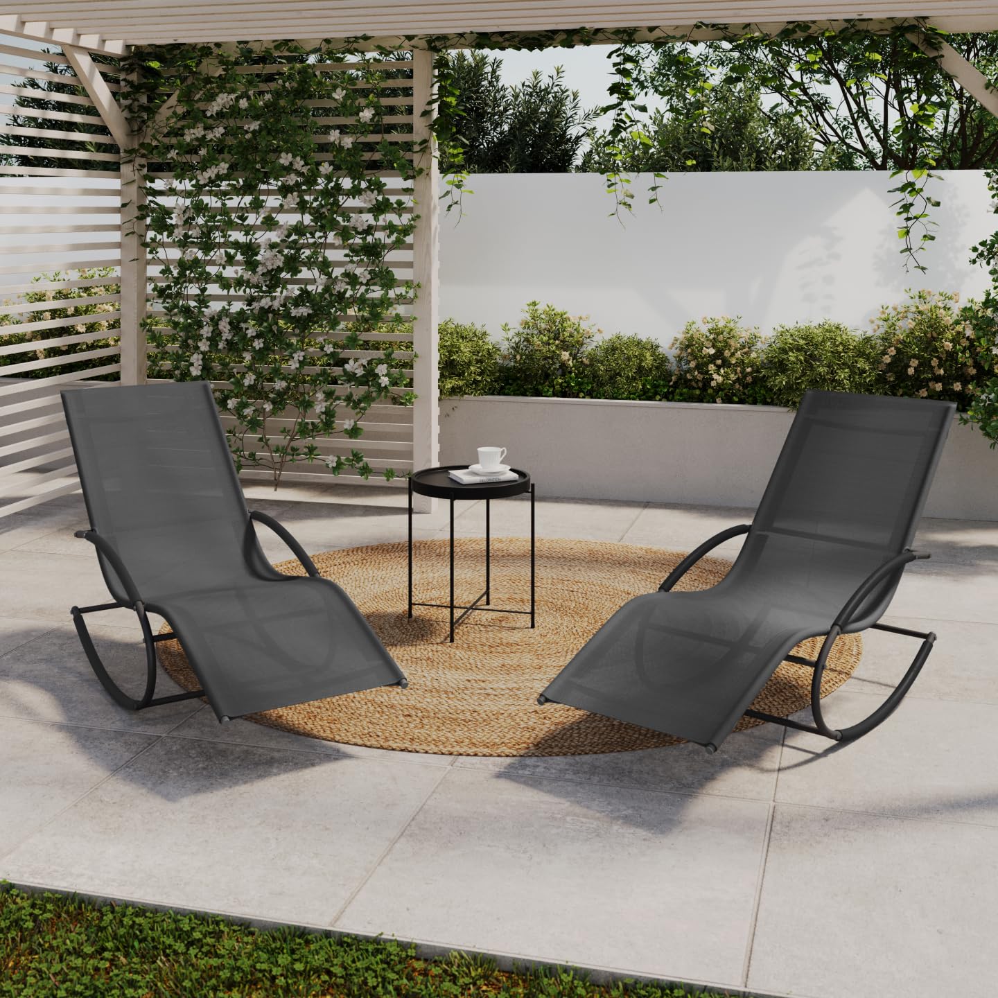 IDMarket - Set di 2 sedie a Dondolo da Giardino Malawi in Tela Grigia e Grigio Antracite