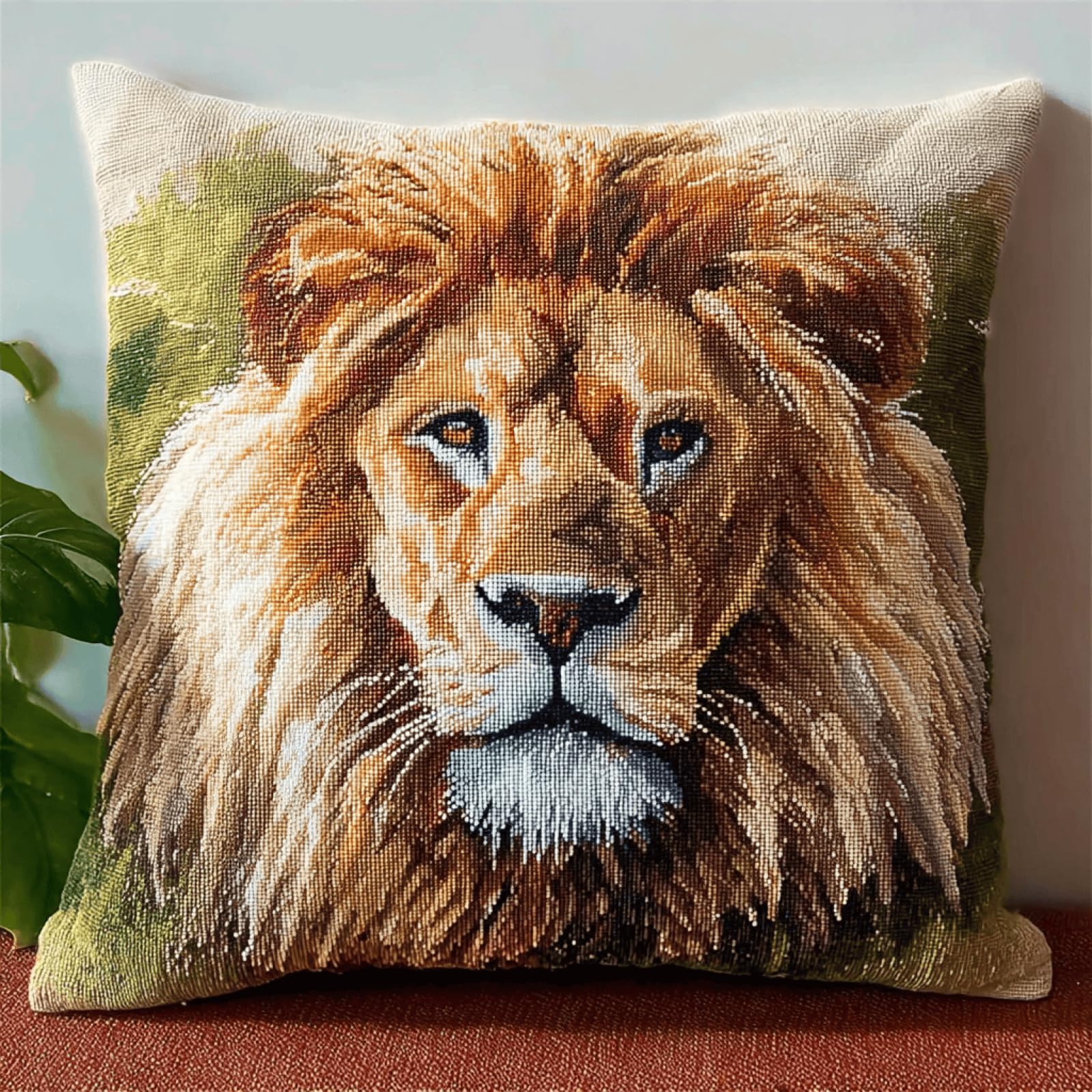 Xdeghuangss Diy Cushion Craft Kit,Latch Hook Set With Soft Yarn,Hook Tool & 43X43cm Canvas,Add A Touch Of Handmade Charm To Your Sofa Or Bedroom,African Lion