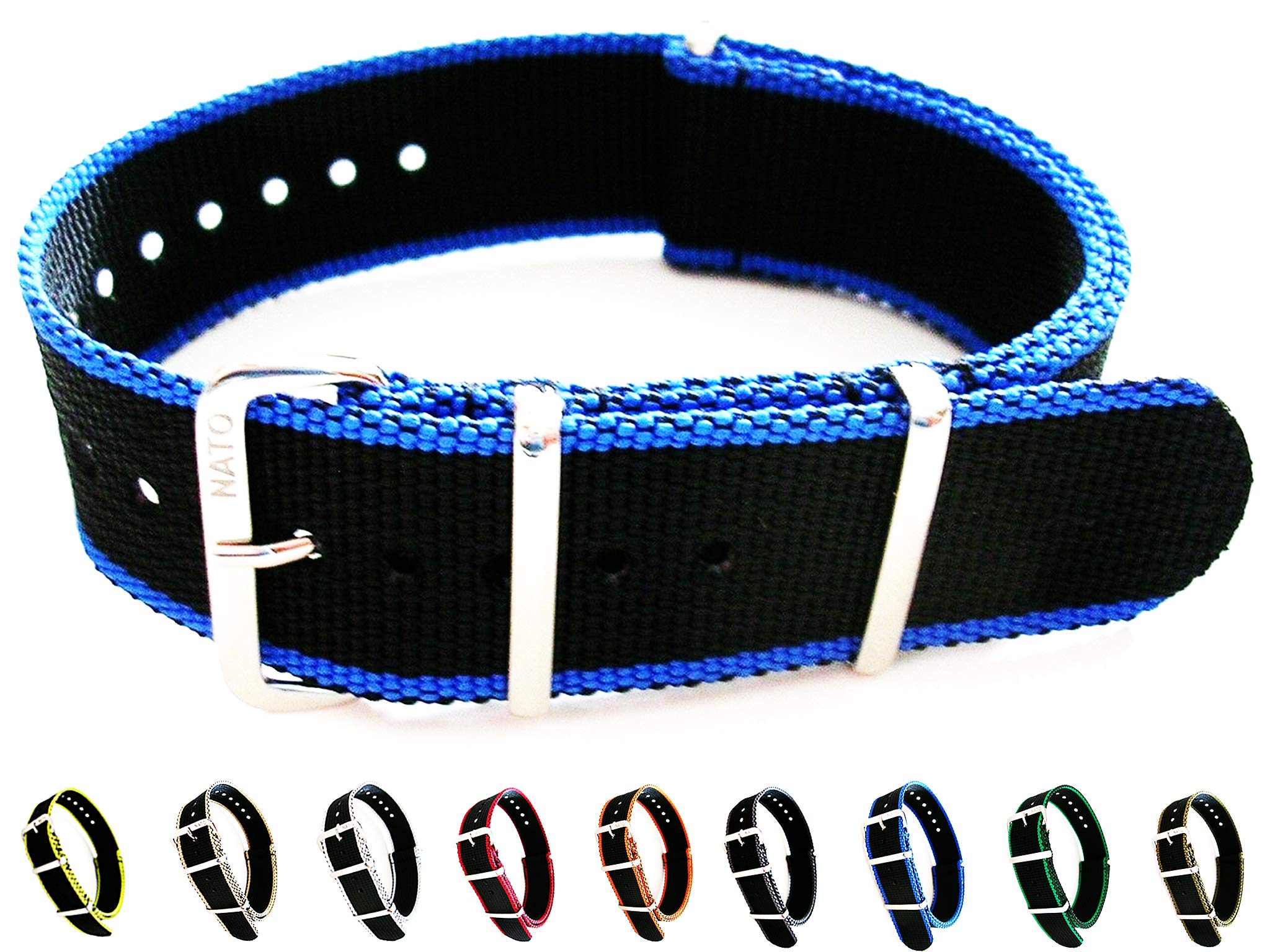 NATO EDGE Strap Heavy G10 Nylon UTC Sport Dive Military Smart watch band USA Stock 20mm 22mm (20mm, Blue)