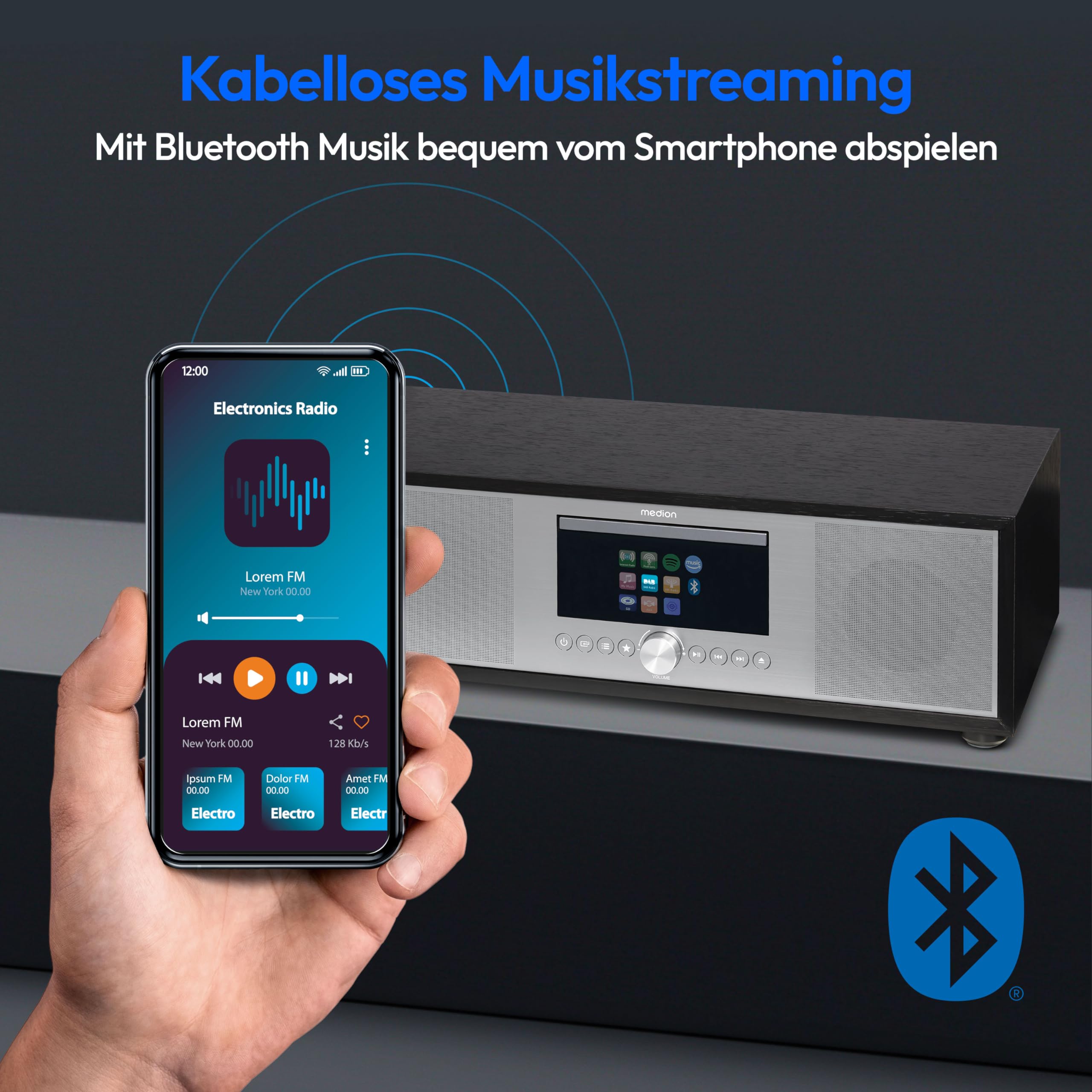 MEDION P66400 Stereoanlage (Internetradio, DAB+, CD/MP3-Player, Spotify Connect, Amazon Music, PLL UKW Radio, USB, AUX, Kompaktanlage, Subwoofer Weckfunktion, Sleep Einschlafautomatik) Silber