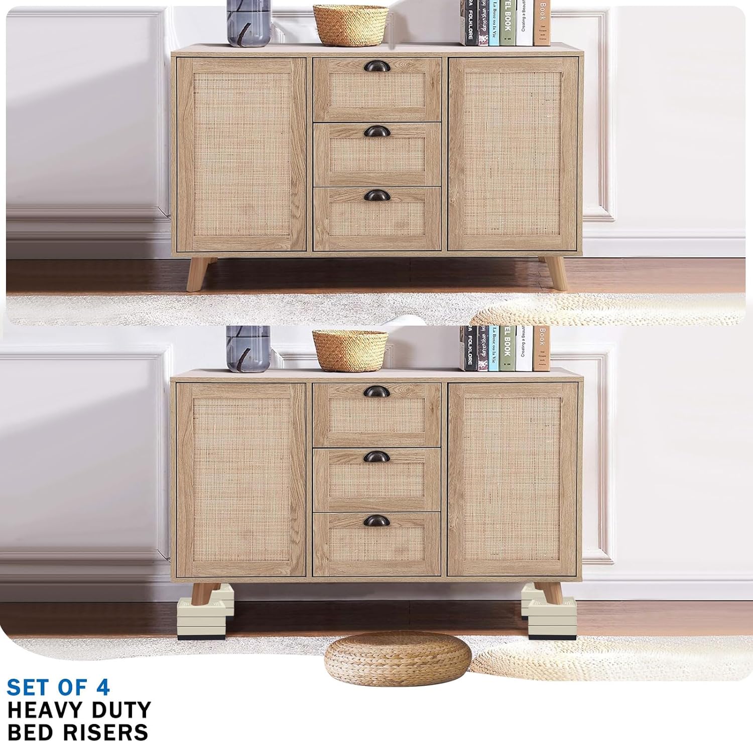 ANNKUT Furniture Risers 4 Inch, Heavy Duty Furniture Elevator in Heights of 1.5, 3 or 4 Inch，Rectangle Raising Blocks for Bed, Couch, Desk, Sofa, Tables,Support Up to 1,300 Lbs (4 Pack-Apricot)