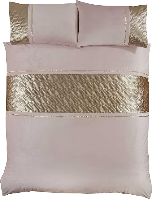 Rapport Home Capri Double Duvet Cover Set Bedding Quilted Blush Gold Velvet Diamante, Polyester