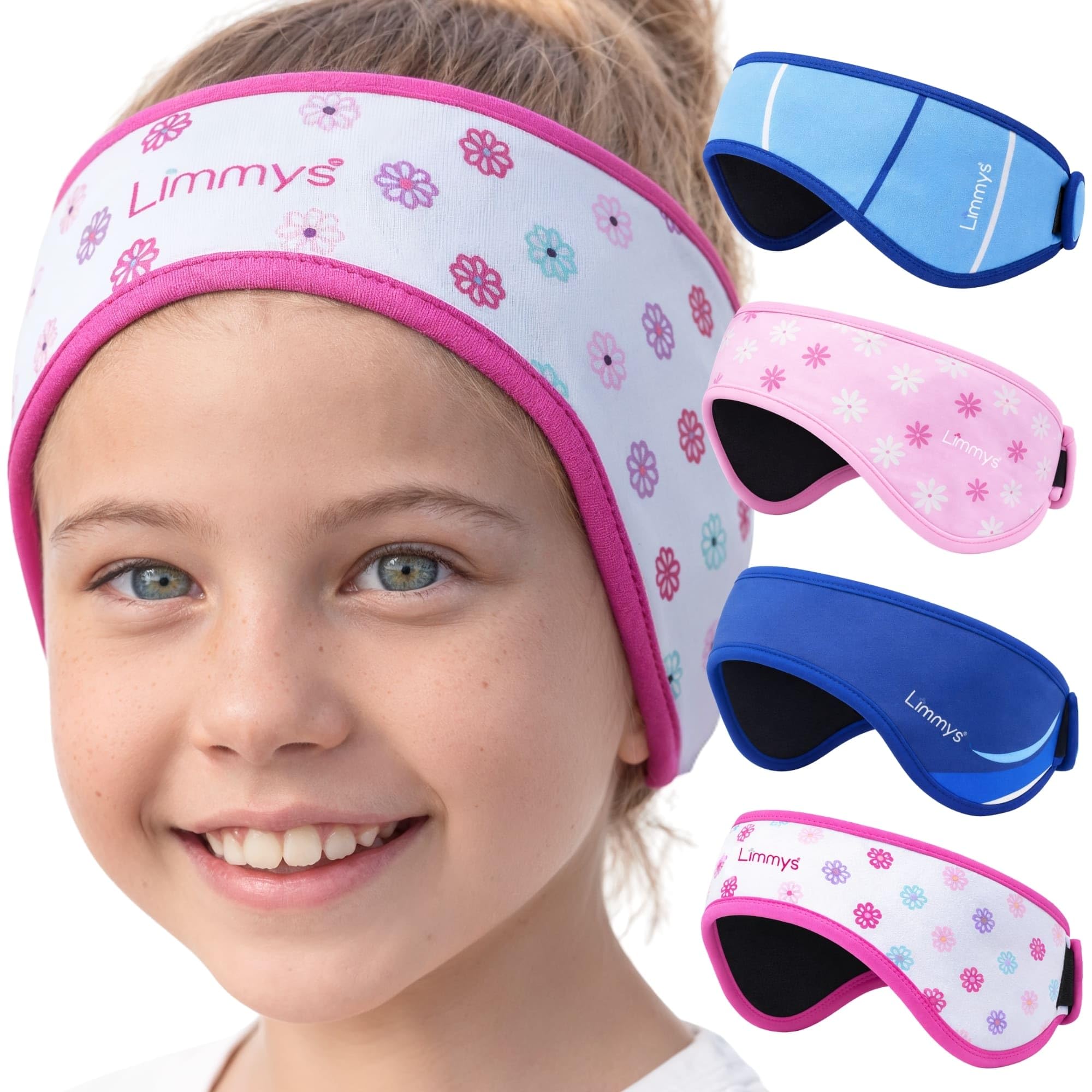 Limmys Swimming Headband for Kids & Adults - Doctor-Inspired Ear Protection, Reinforced Elastic Neoprene Band, Latex-Free Child-Safe Materials, Holds Earplugs Securely (White Flower, L (8+ Years)) โ image 1