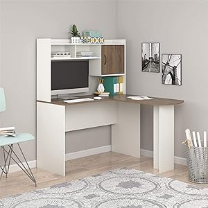 Mainstays L-Shaped Desk with Hutch, Multiple Colors (L-Shaped Desk with Hutch, White/White)
