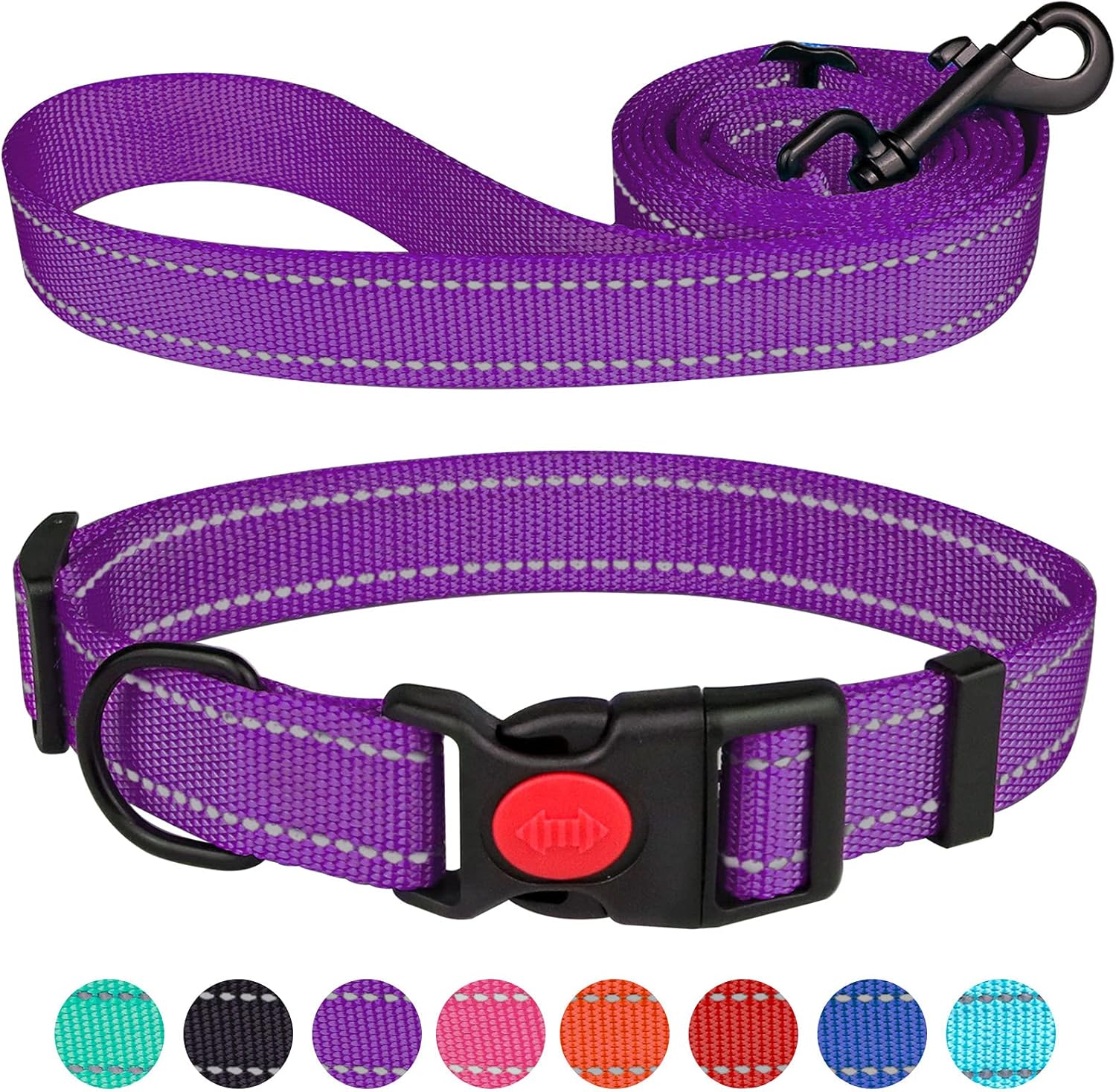 Reflective Dog Collar and Leash Set with Safety Locking Buckle Nylon Pet Collars