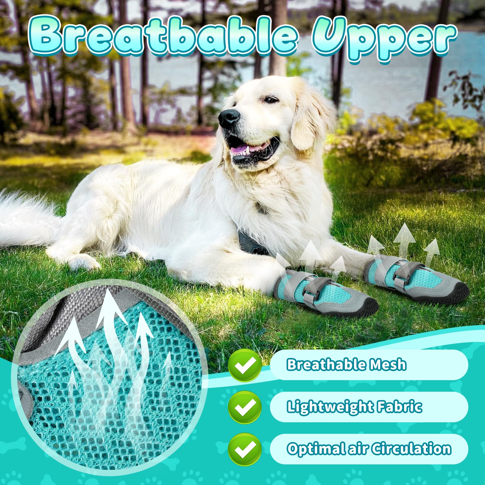 Ohcozzy Dog Shoes with Breathable Mesh, Anti-Slip Dog Boots with Reflective Straps - Image 2
