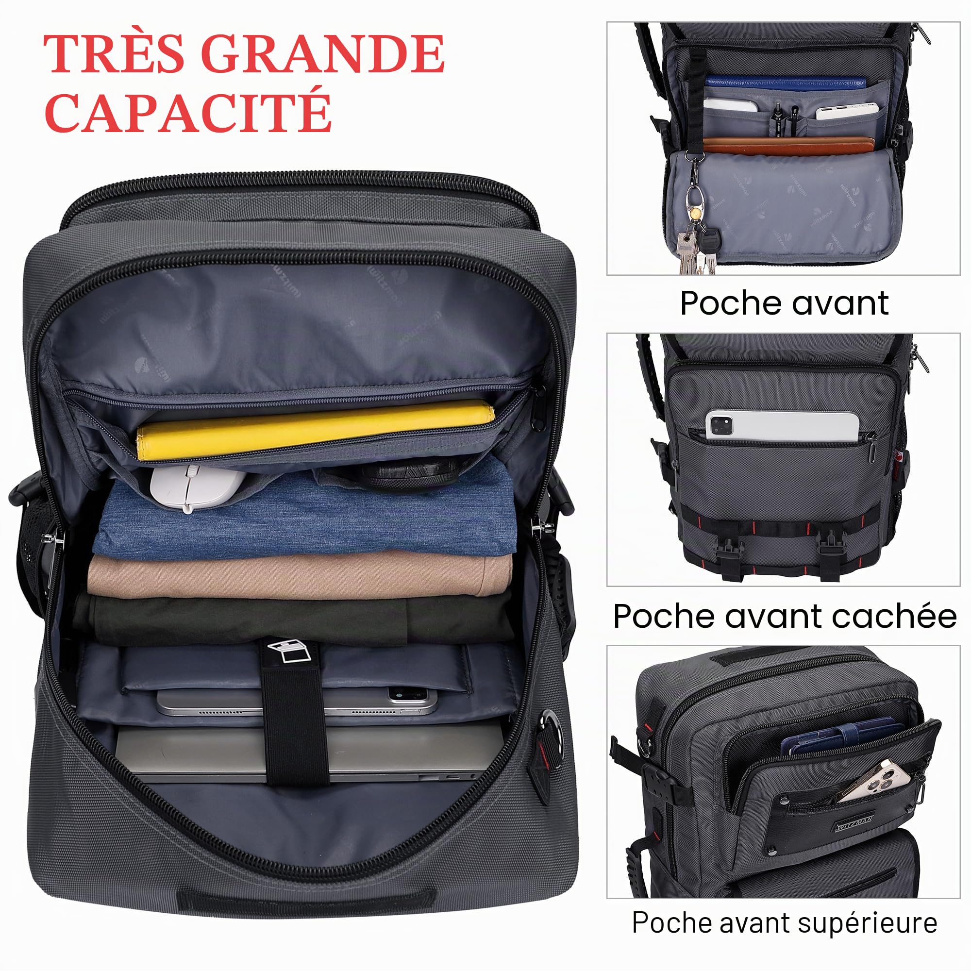 WITZMAN Sac à Dos Voyage Homme Convertible 17 Pouces avec USB