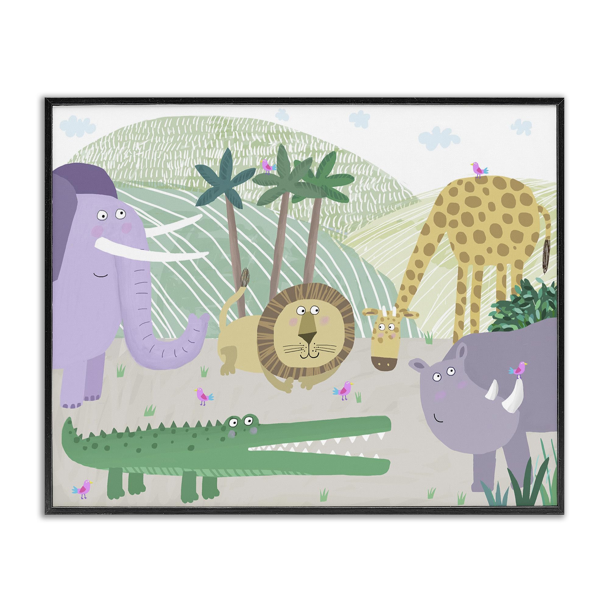 Stupell Industries Midnight Black (Textured) 'Jungle Savannah Animals'| Framed Giclee Art