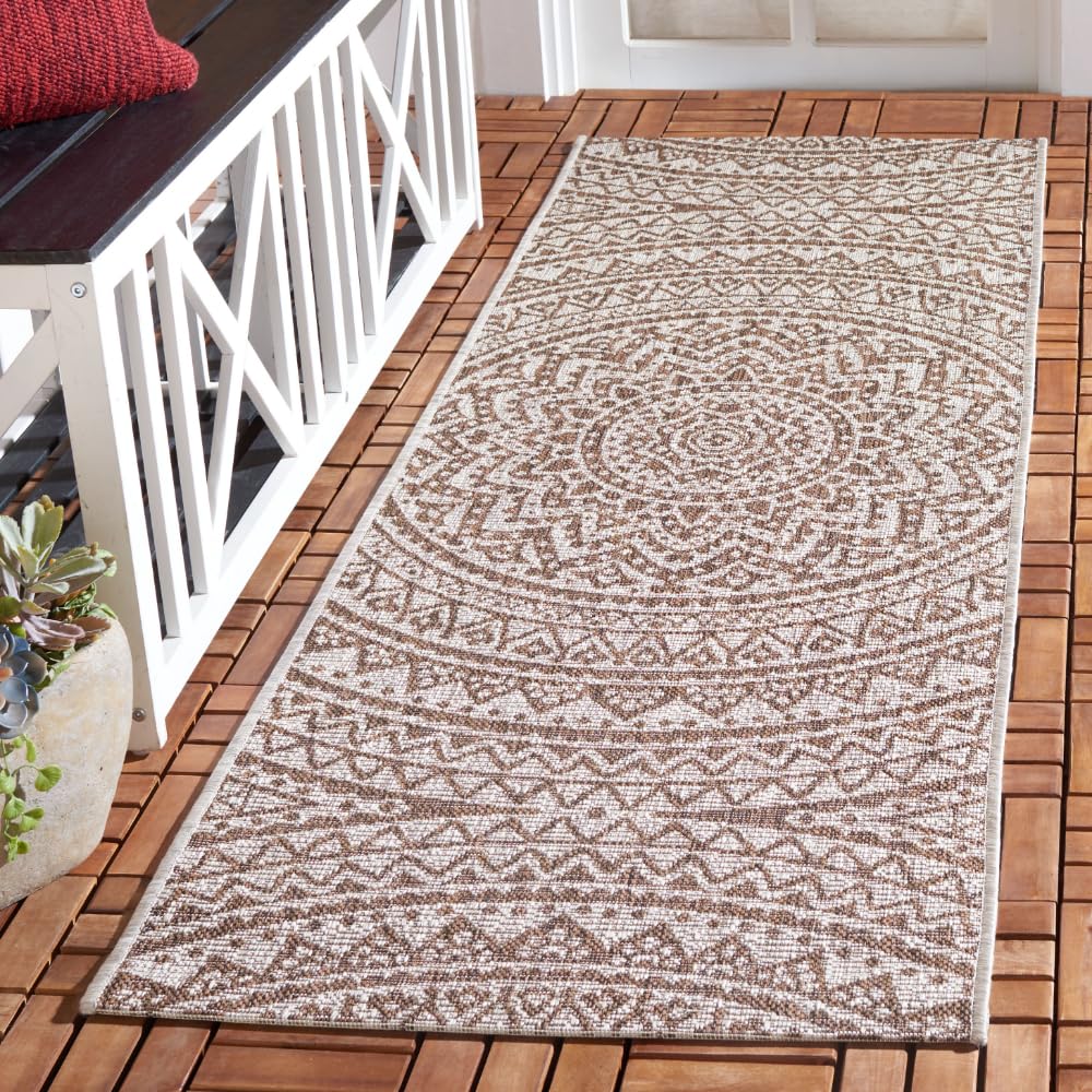 SAFAVIEH Washable Rug Outdoor Courtyard Collection - 2'3" x 8' Runner, Light Beige & Light Brown, Non-Shedding & Easy Cleaning, Ideal for Patio,
