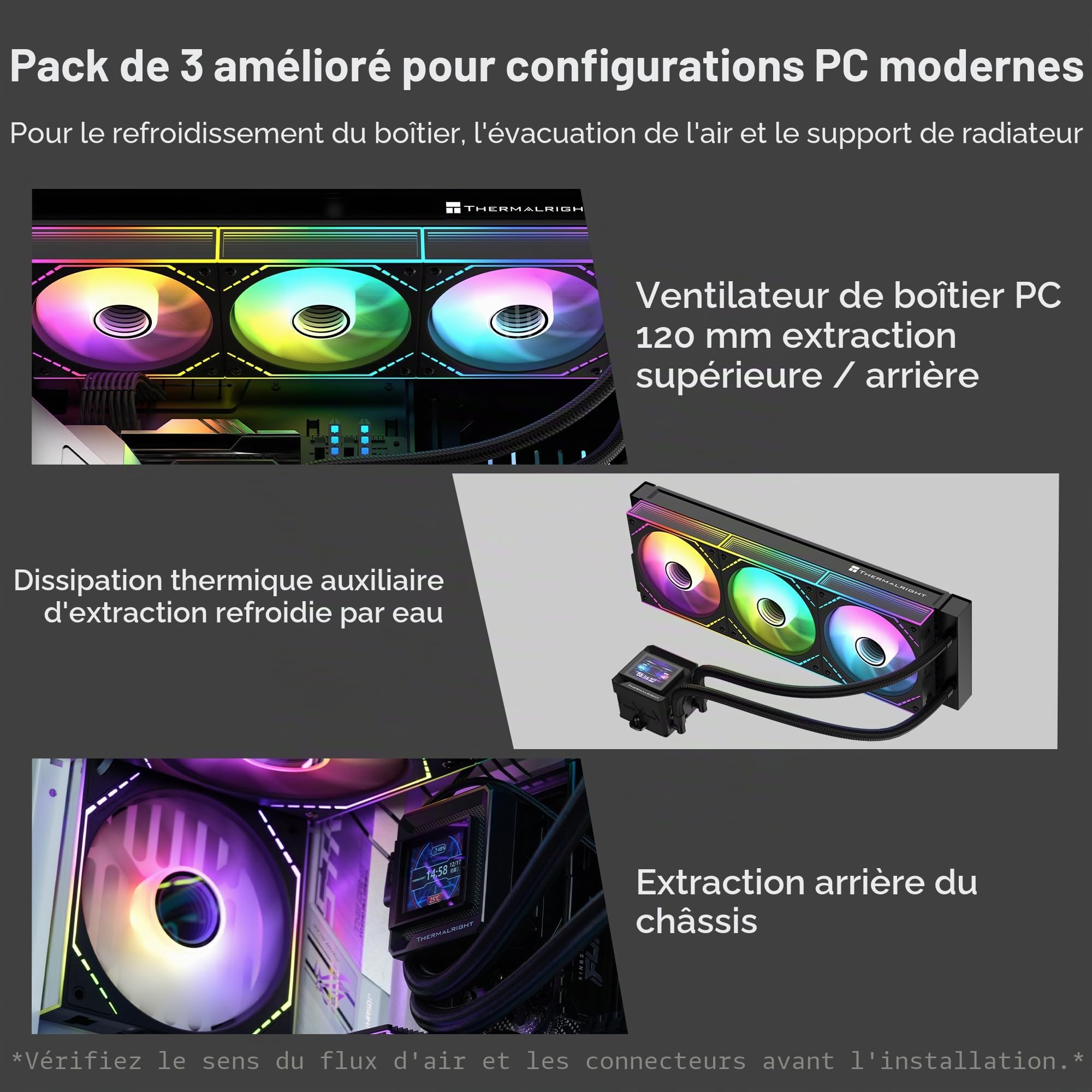 Thermalright TL-M12Q-S X3 Ventilateurs PC 120mm, 2000RPM Grand Débit d’air, ARGB Daisy‑Chain, Effet Infinity‑Mirror, Pack de 3
