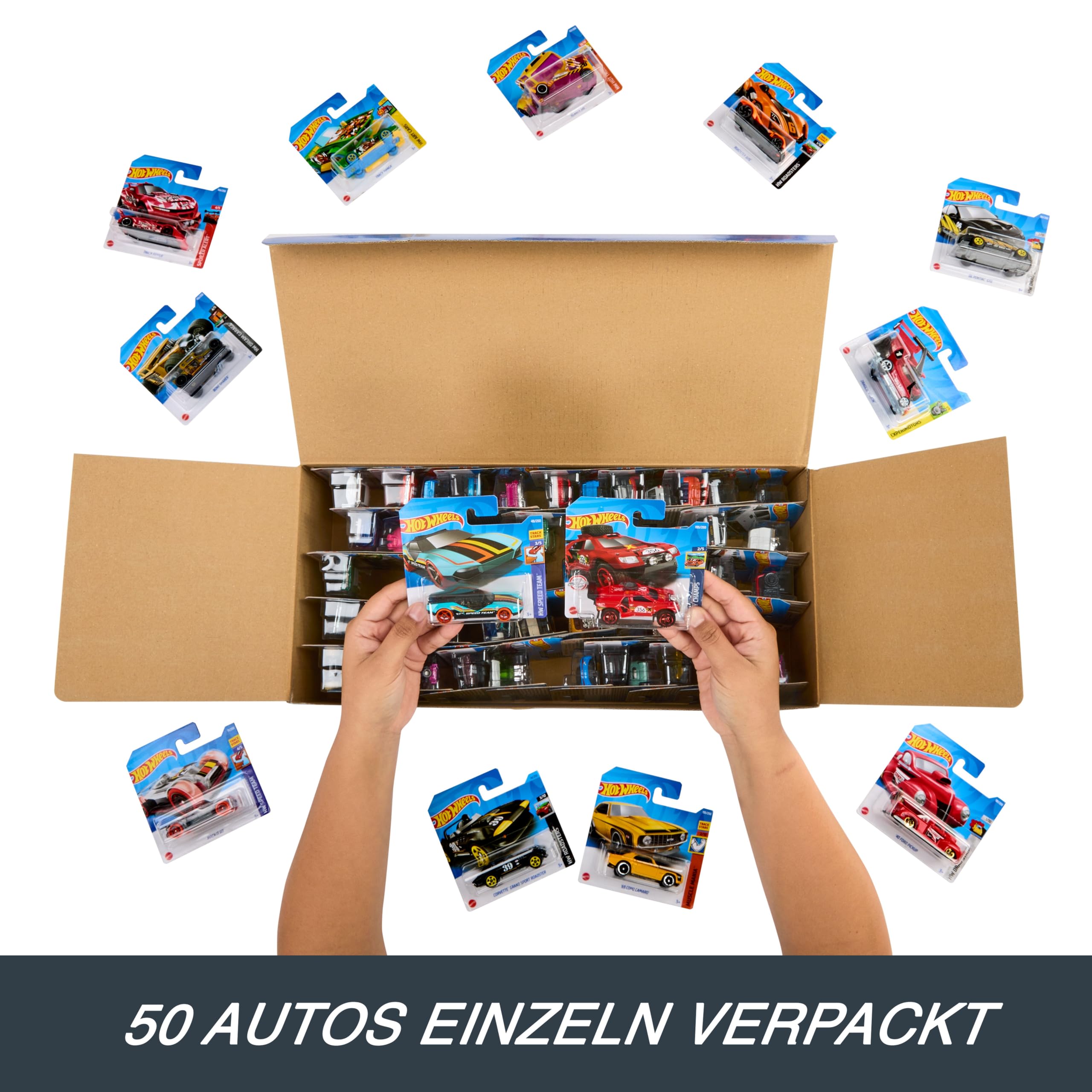 Hot Wheels Autos Set, 50er Pack (verschiedene Modelle, zufälliges Set), Maßstab 1:64, mit realistischen Details, Auto Spielzeug, Spielzeug ab 3 Jahre, V6697