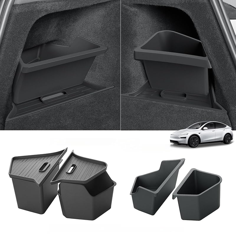 Organizadores Laterais para Porta-Malas Tesla Model Y Juniper 2025/2026 LUCKEASY em TPE Preto, Kit com 4 Peças