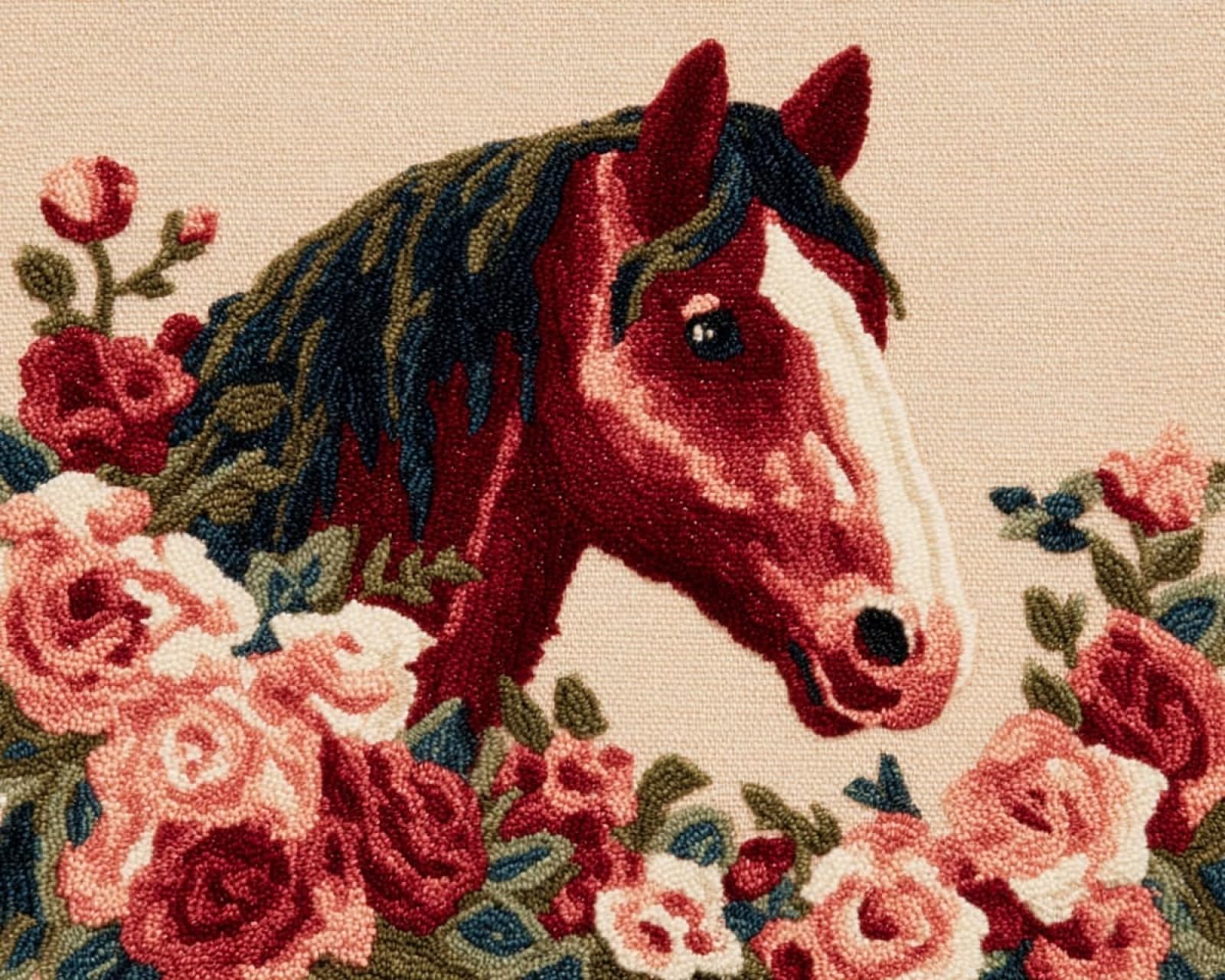 Wallphantom Rug Making Kit for Adults Beginners,Horses and Flowers,Latch Hook Cushion Kits,Carpet Embroidery Needlework Crocheting,Tapestry for Home Decoration,80x115cm