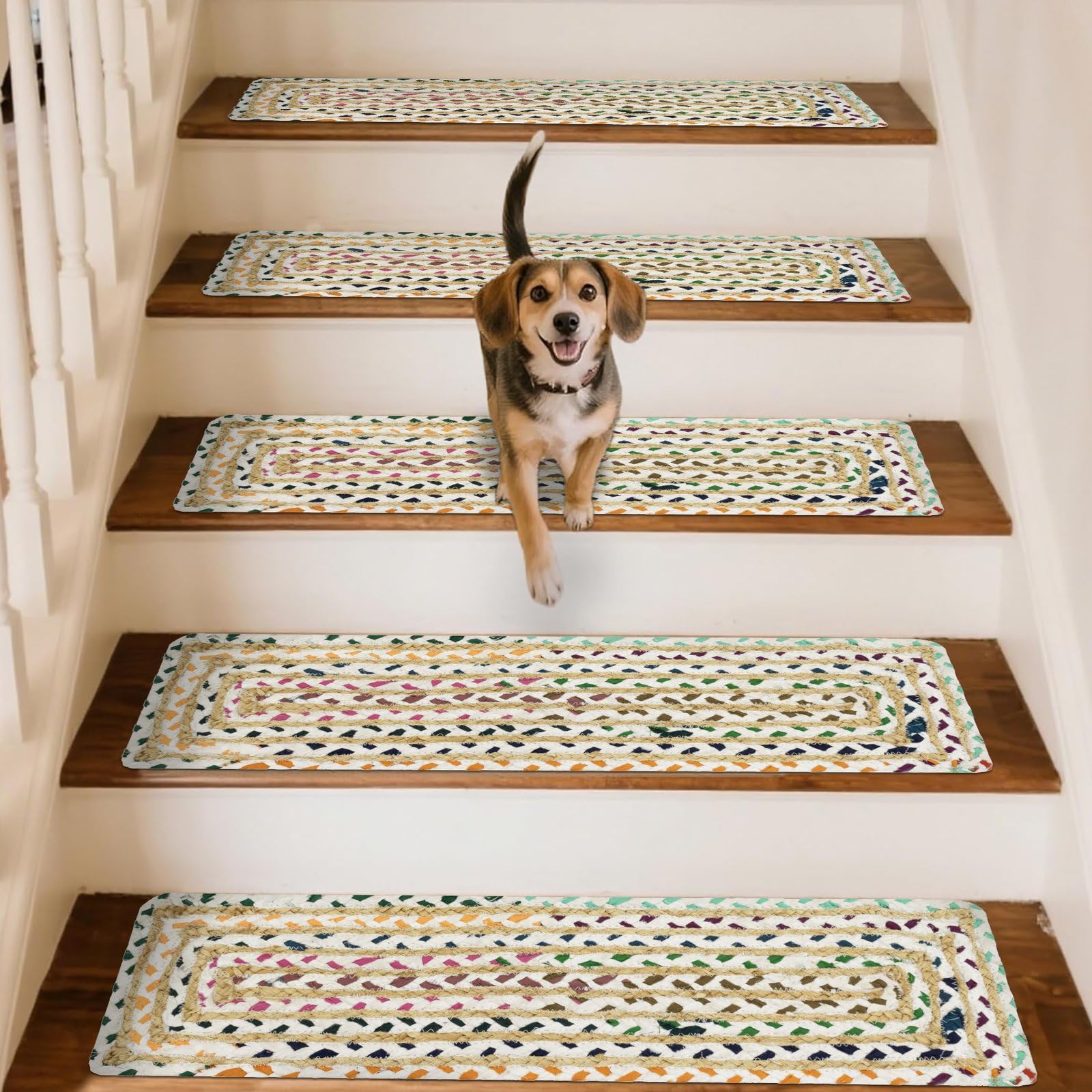 Tapis de marche Kilim en jute coton blanc et beige : lot de 27 nez de marche artisanaux