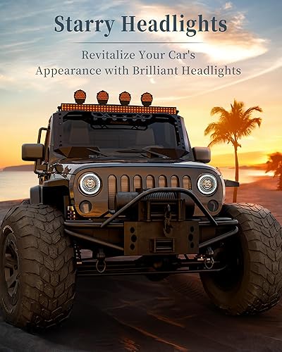 Miniatura 3 de HWSTAR 2023 1000% brillante antirreflejo de 7 pulgadas Halo LED faro redondo compatible con Jeep Wrangler JK JKU TJ LJ, etc con gradiente de puesta