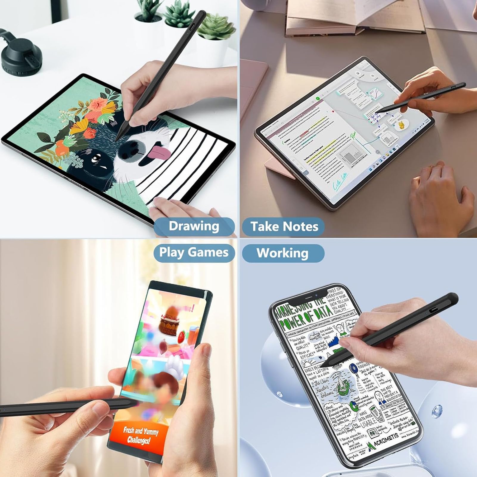 Penna Stilo per Tablet per Touch Screen, Penna Touchscreen Digitale Magnetica Ad Alta sensibilità Penna per Tablet con Punta Precisa Nera per Android per Dispositivi IOS