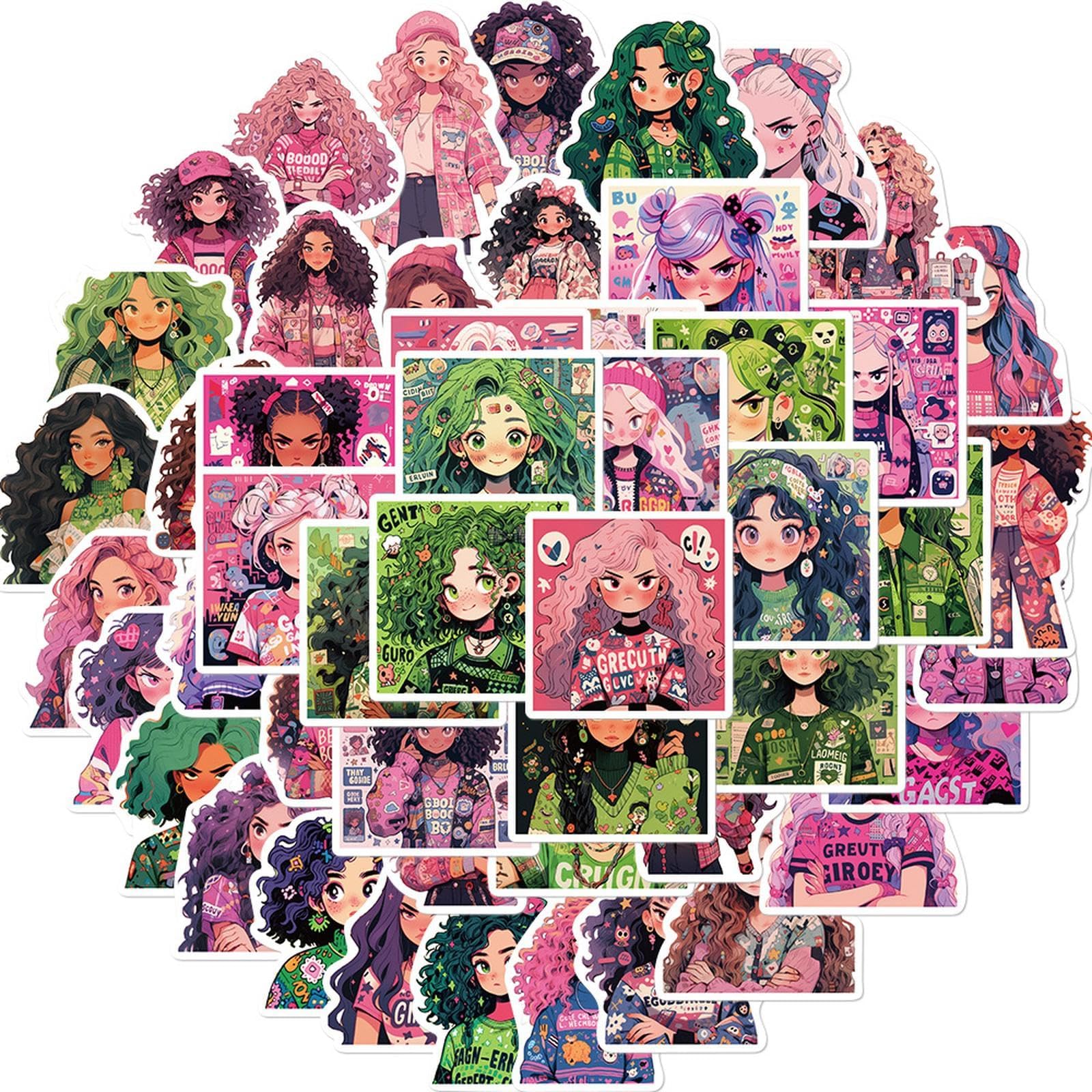 Amazon.com: 50pcs Cool Colorful Anime Girls Stickers for Notebook,Vinyl ...