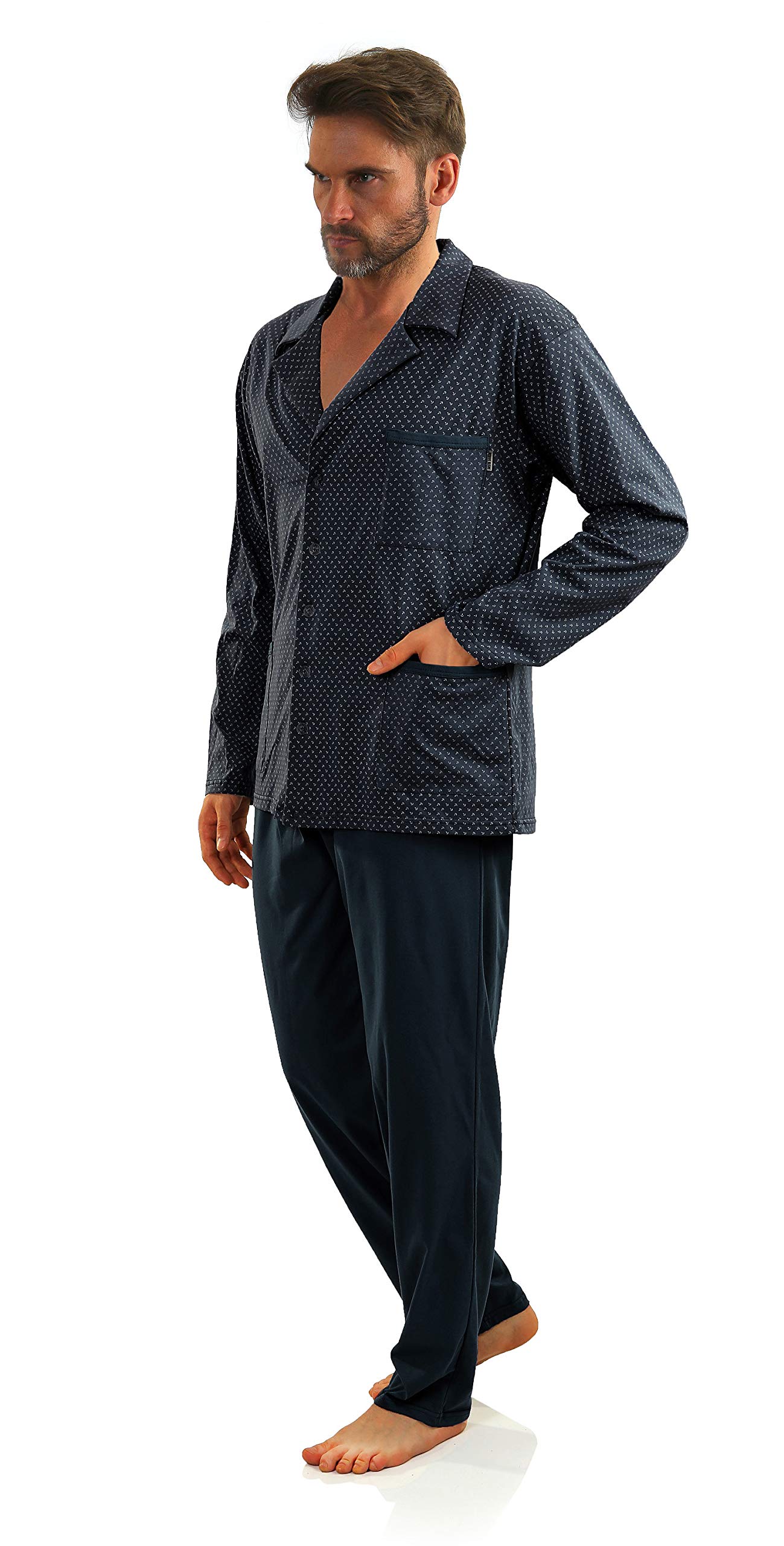 Sesto Senso Pijama Hombre Botones Algodon Abotonado Clasico Invierno 2 Piezas Set Ropa De Dormir Conjunto Set Camisa Manga Larga Pantalones Largos