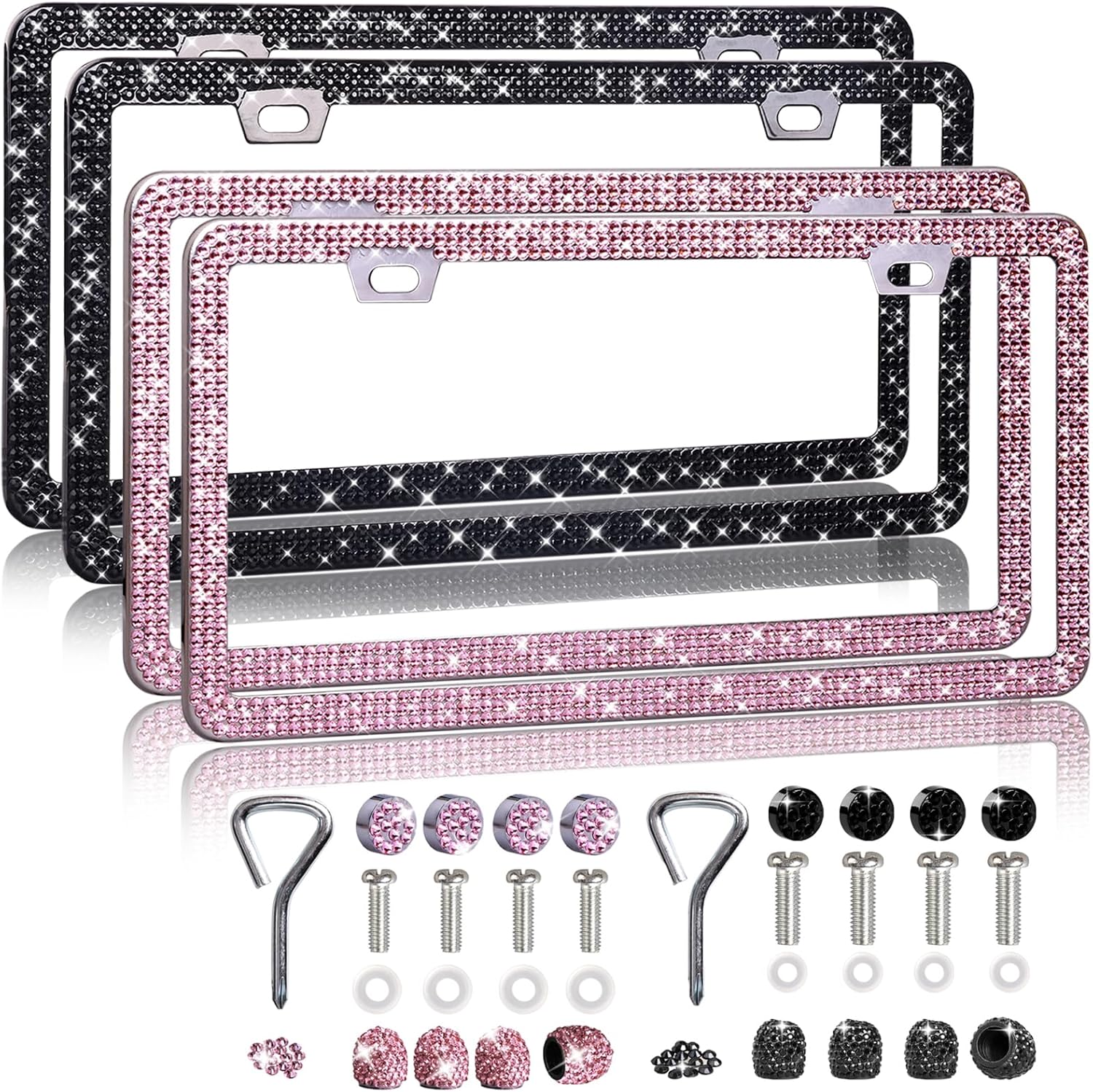 Pink License Plate Frame 2 Pack Bling License Plate Frame for Women Pink Diamond