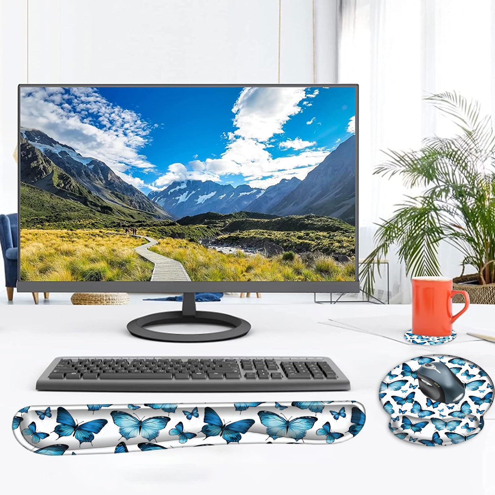 Keyboard Mouse Pad Set,Large Desk Pad Keyboard Wrist Rest Mouse Pad Wrist Support Coaster,Easy Typing Pain Relief Non-Slip Mousepad Wrist Support Mousepad Set Home Office,Sunflower - View #11