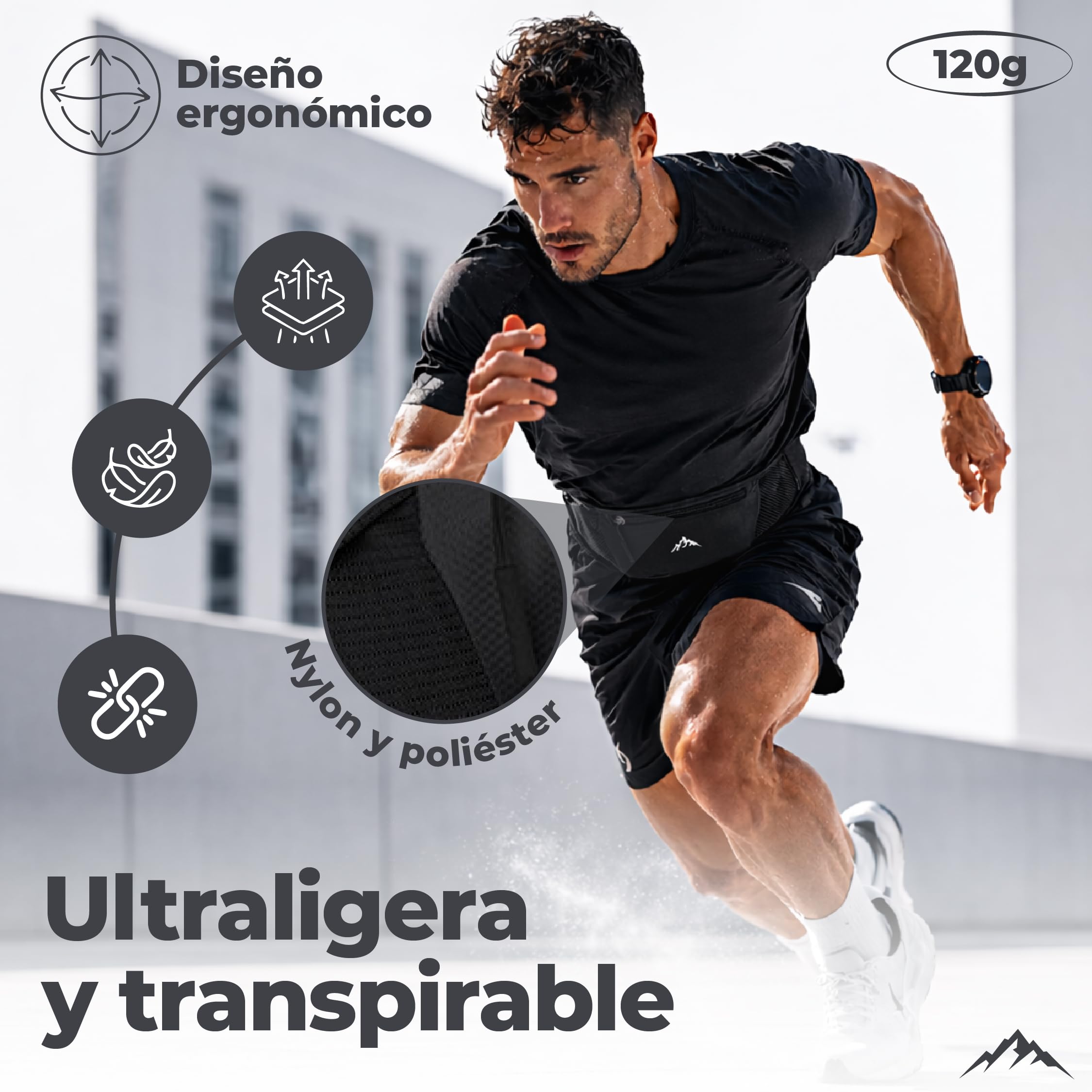 Nordrun Riñonera Running Ajustable e Impermeable para Mujer y Hombre | Cinturon Running Apto para Todos los Moviles | Porta Movil Running | Riñonera Deportiva | Running Belt (Negro) — view 5