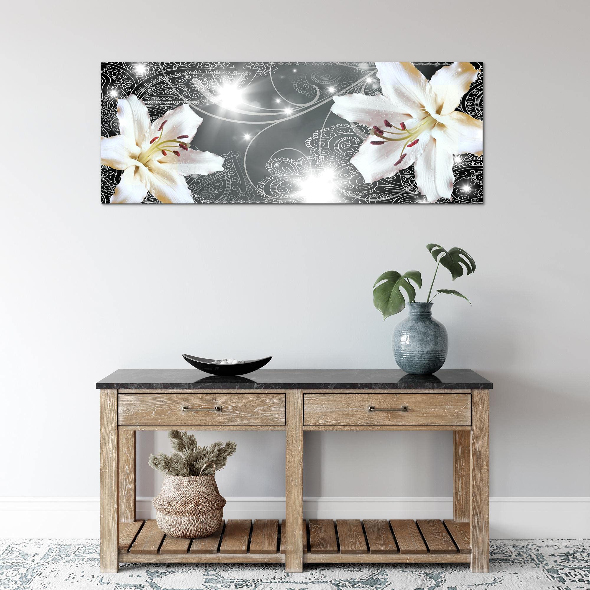 Runa Art Quadro Tela Non Tessuta 5 Pezzi – Gigli Astratti Grigi, Decorazione Da Parete Per Camera Da Letto Corridoio (008453c)