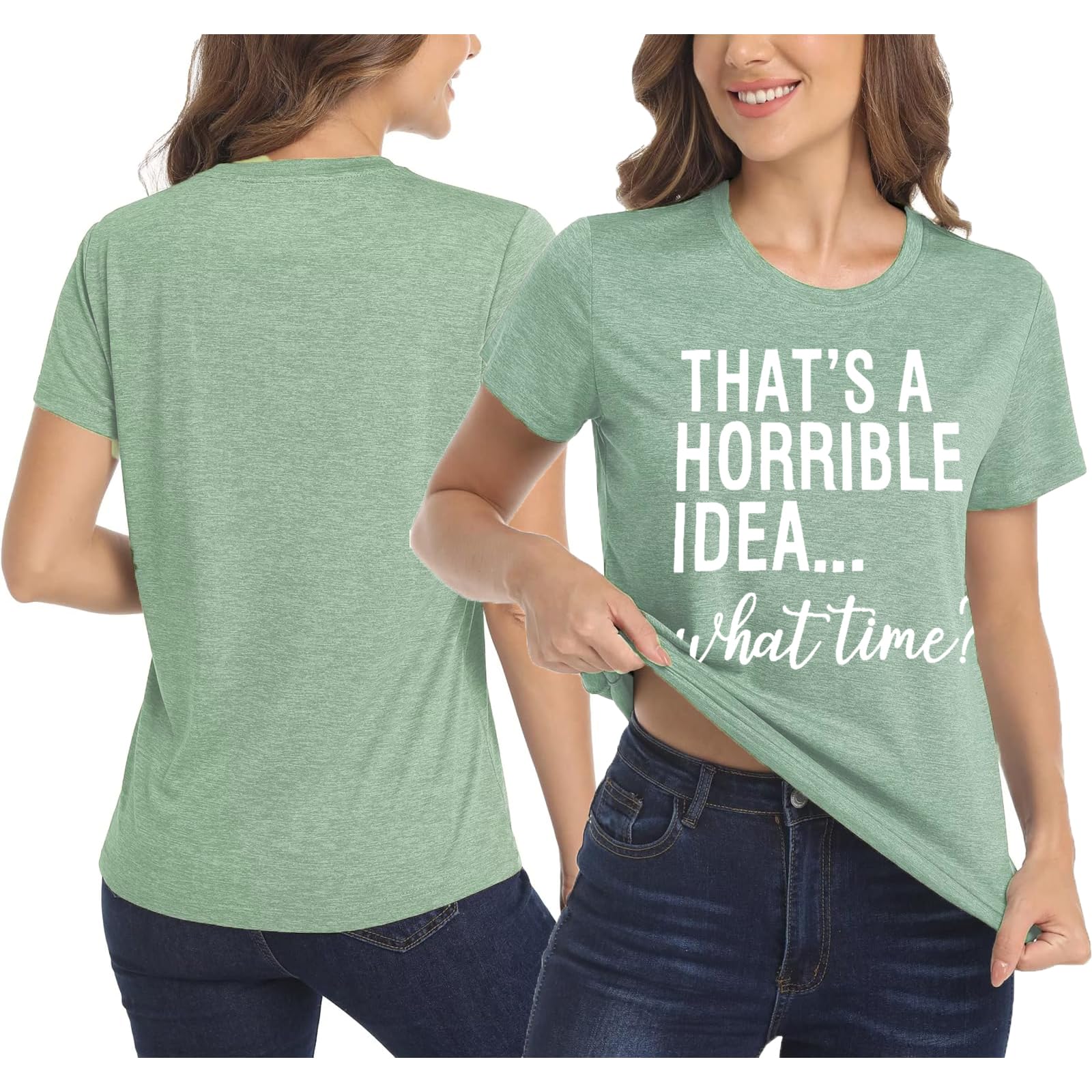 Camiseta con texto en inglés «Thats A Horrible Idea» What Time para mujer, bonita y divertida camiseta para fiesta, camiseta gráfica