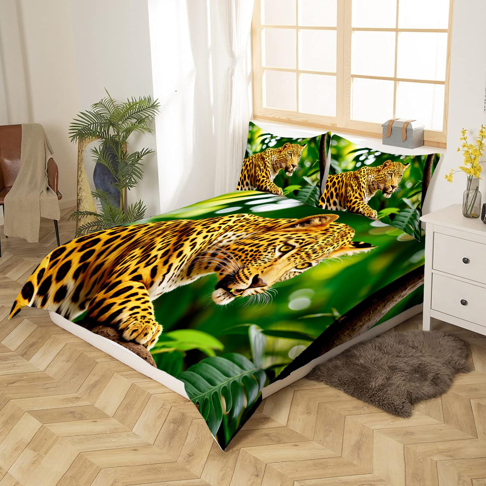 Copripiumino Matrimoniale Leopardato Nero 260x240 Cm – Set Con 2 Federe 50x80, Microfibra Morbida
