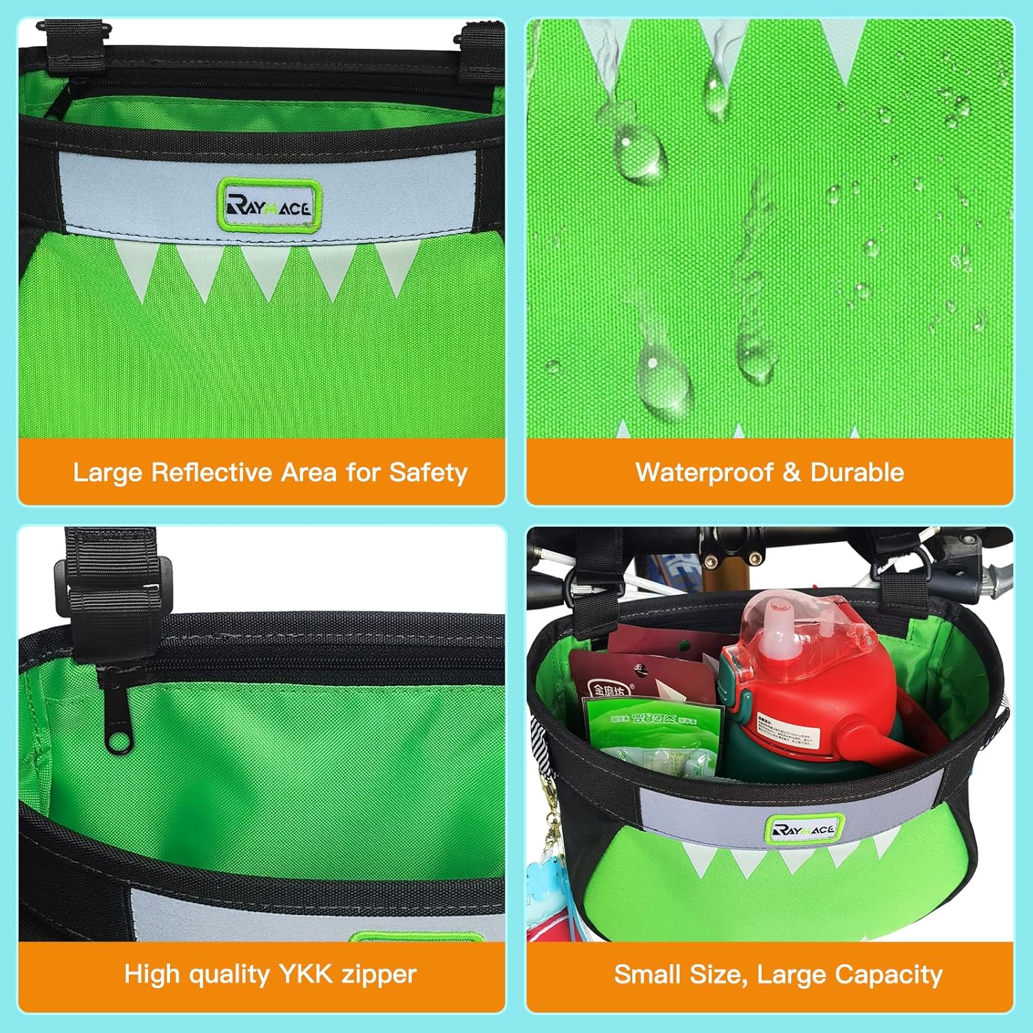 RAYMACE Kids Bike Basket,Children's Bike Basket Front,Waterproof Bicycle Basket Handlebar Bag for Girls,Boys Toddlers Bike or Scooter Accessories