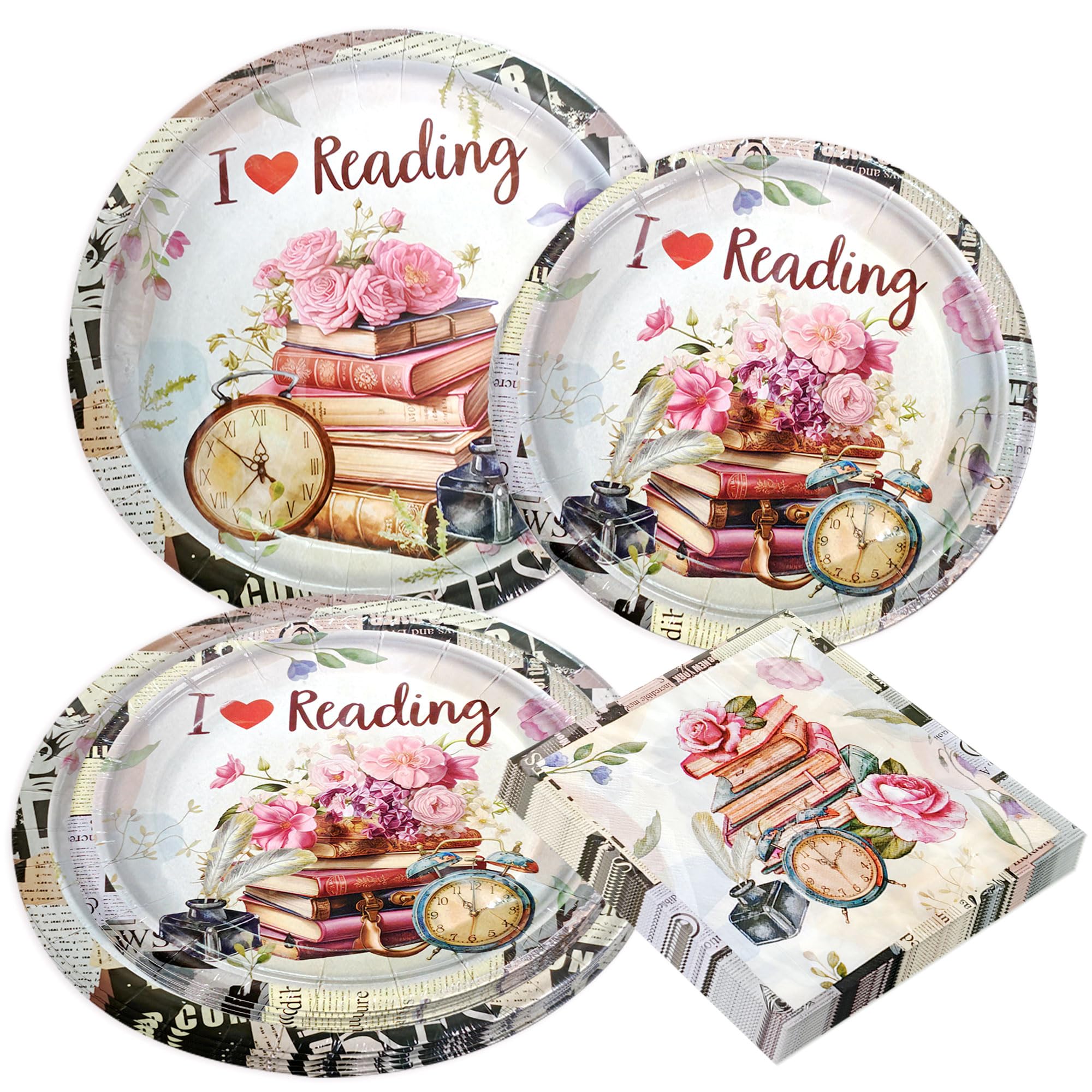 BACH AND BOUJEE 72PCS Book Story Party Supplies Book Club Plates Napkins Books Party Supplies Decorations for Books Lover Fans for 24 Guest