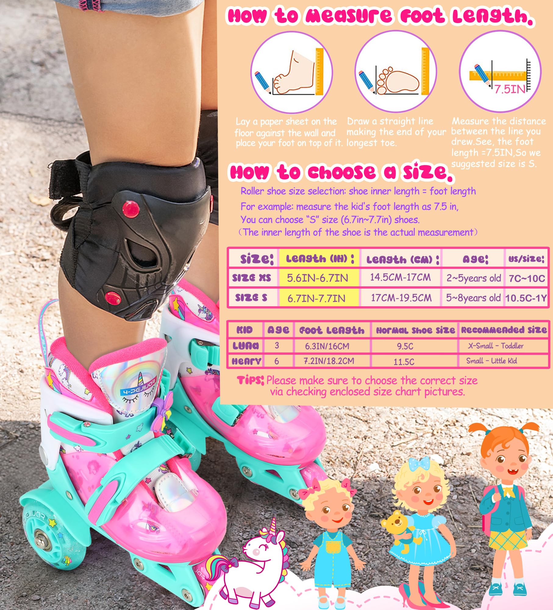Patins à roulettes Licorne Dinosaure Sirène Patins Ajustable Roller 3 Roues Enfant avec Roues Allumées pour Filles Garçons Débutants Cadeau Noël d'anniversaire