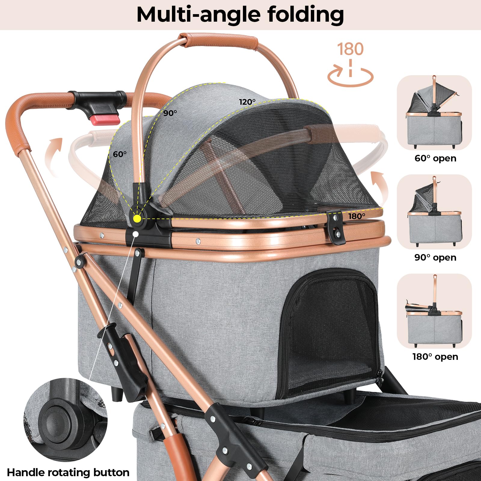 MAMIZO Dubbele hondenbuggy, huisdierbuggy tot 15 kg, opvouwbare 2-etages hondenwagen, kattenbuggy voor 2 etages met 4 stuks slijtvaste PU-wielen, hondenbox transporttas, zwart