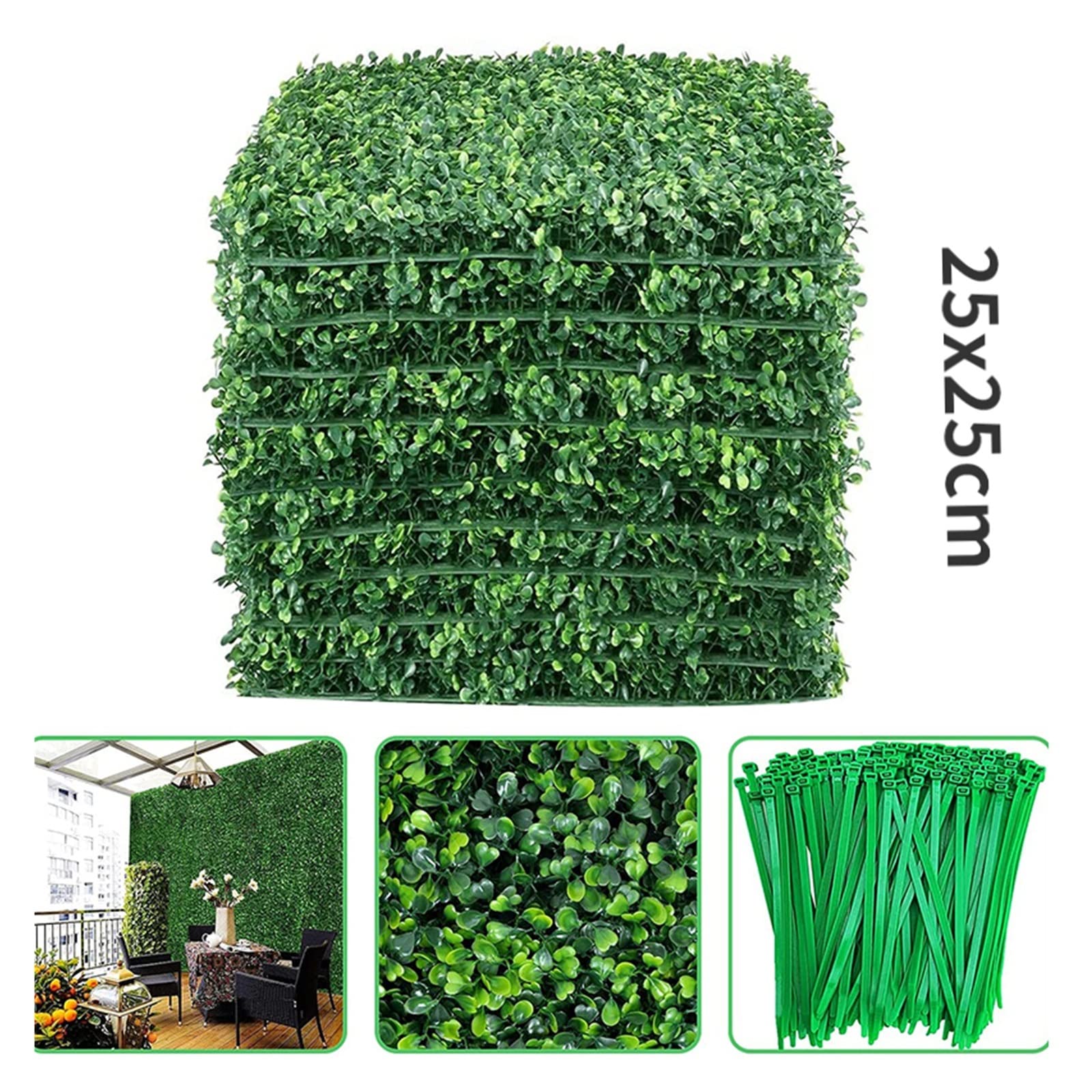 Panele ścienne z sztucznymi kwiatami, 12 Szt. Sztuczne Kwiaty Bukszpan Trawa 25x25cm Panele Tła Topiary Żywopłot