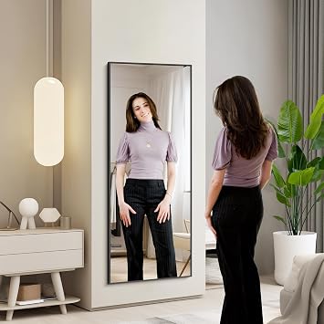 KOCUUY Rectangle Full Length Mirror, 147 x 44 cm Wall Mirrors, Free Standing Mirror Full Body with Aluminum Alloy Frame, Suitable for Bedrooms, Hallway or Cloakroom, Black