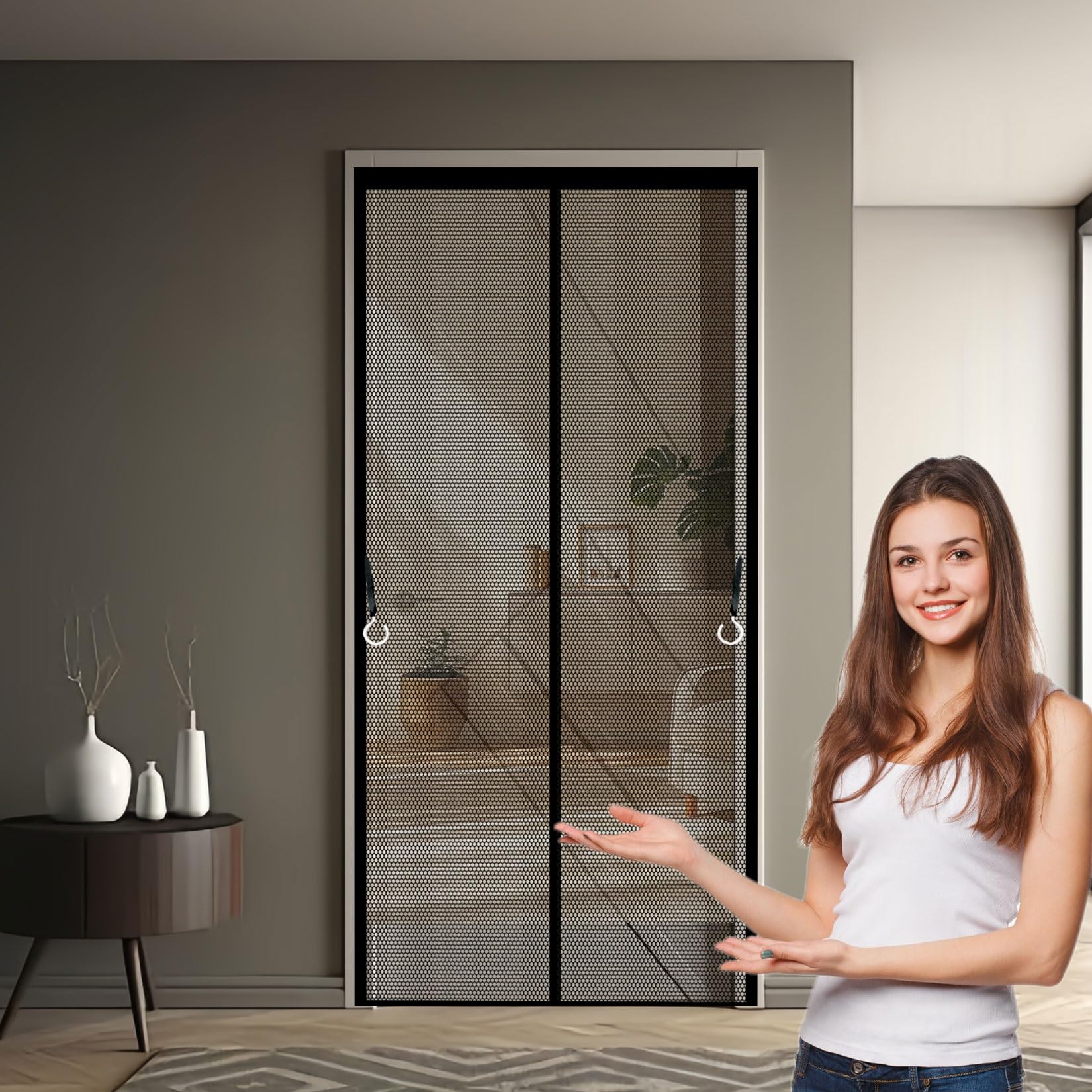 Liujyuan Black Magnetic Fly Screen Door 129 X 245 Cm Full Frame Magic Tape, Powerful Magnets Door Fly Screen, Patio Curtain Insect Mesh Heavy Duty, Lets Fresh Air Pet And Kid Friendly,