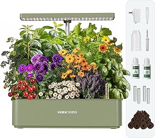 SUNCOZE Hydroponisches Anzuchtsystem, Indoor Kräutergarten Set mit LED-Wachstumsleuchte, Smart Garden 12Pods, höhenverstellbar, 4L Wassertank, leise intelligente Pumpe, für Zuhause, Küche, Grün